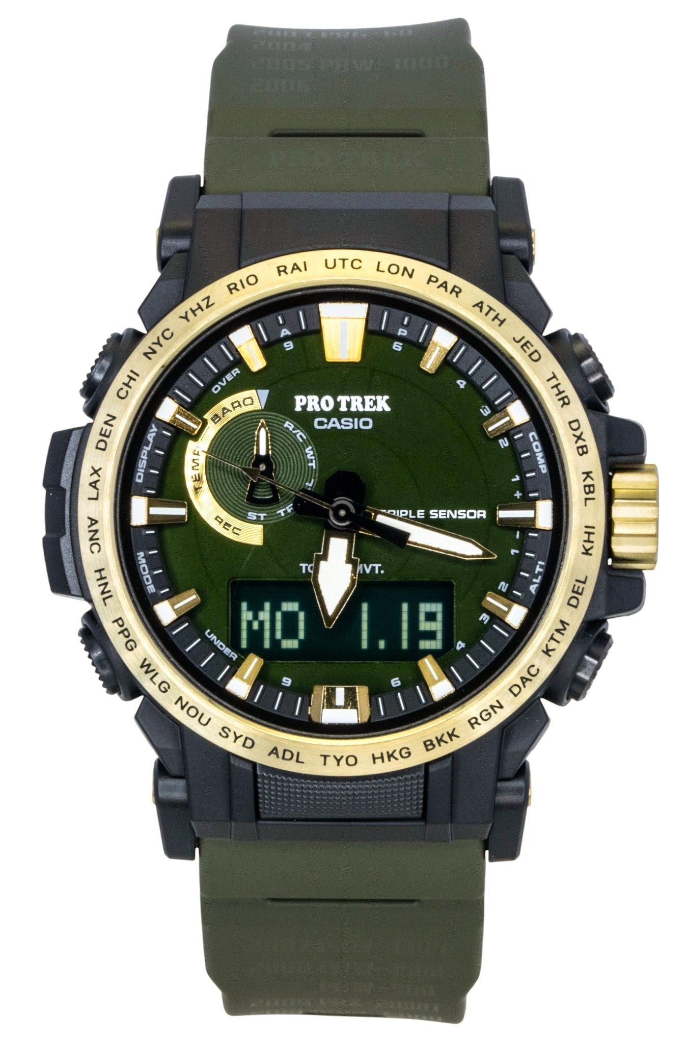 Casio Pro Trek Analog Digital 30th Anniversary Bio - Based Resin Strap Green Dial Solar PRW - 61ANS - 3 100M Men's Watch - Prestige Stones