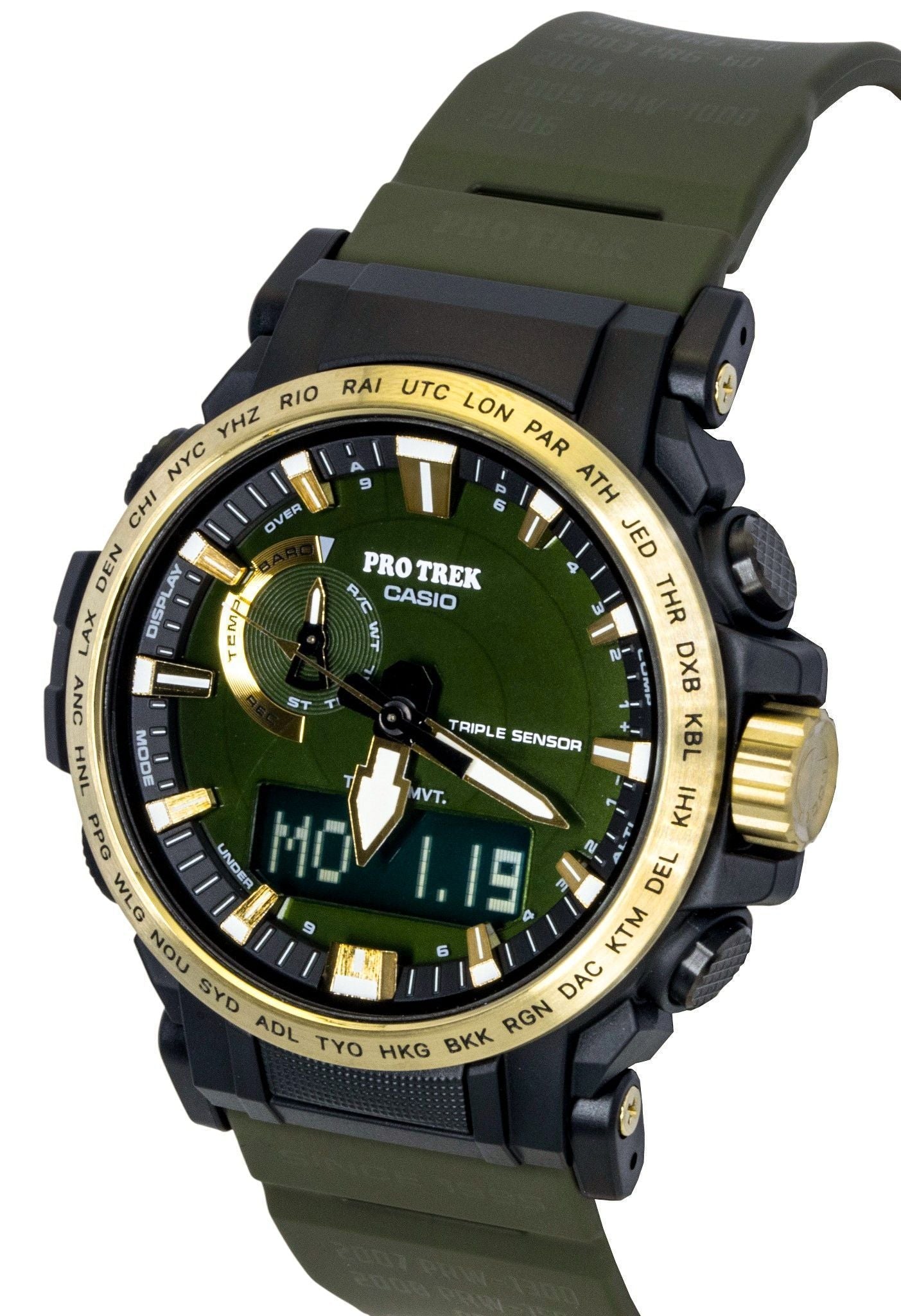 Casio Pro Trek Analog Digital 30th Anniversary Bio - Based Resin Strap Green Dial Solar PRW - 61ANS - 3 100M Men's Watch - Prestige Stones