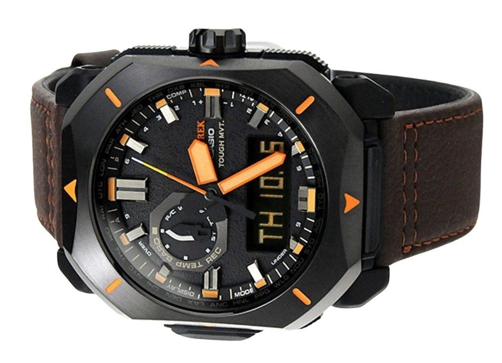 Casio ProTrek Analog Digital Brown Leather Strap Grey Dial Tough Solar PRW - 6900YL - 5 100M Men's Watch - Prestige Stones