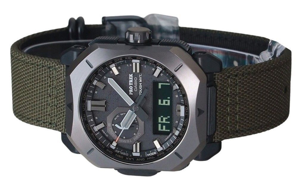 Casio ProTrek Analog Digital Green Cordura Cloth Strap Grey Dial Tough Solar PRW - 6900YB - 3 100M Men's Watch - Prestige Stones