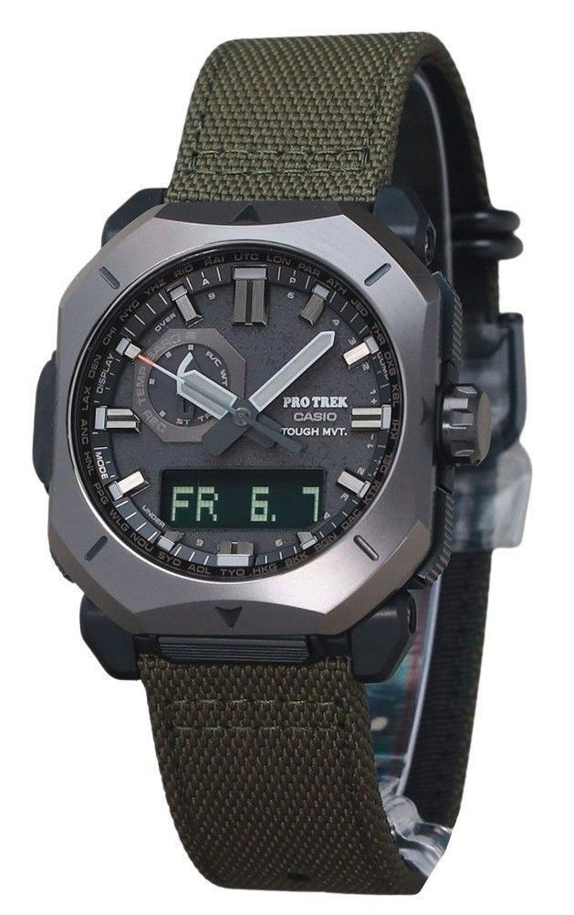 Casio ProTrek Analog Digital Green Cordura Cloth Strap Grey Dial Tough Solar PRW - 6900YB - 3 100M Men's Watch - Prestige Stones