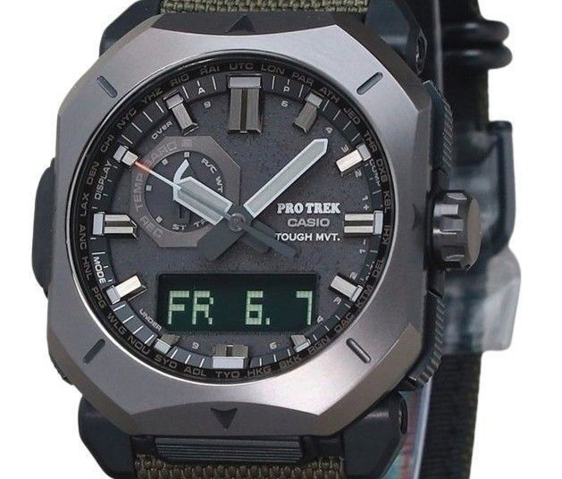 Casio ProTrek Analog Digital Green Cordura Cloth Strap Grey Dial Tough Solar PRW - 6900YB - 3 100M Men's Watch - Prestige Stones
