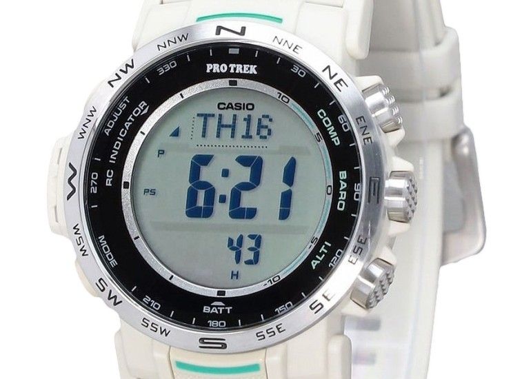 Casio ProTrek Climber Line Digital White Bio Based Resin Strap Tough Solar PRW - 35 - 7 100M Men's Watch - Prestige Stones