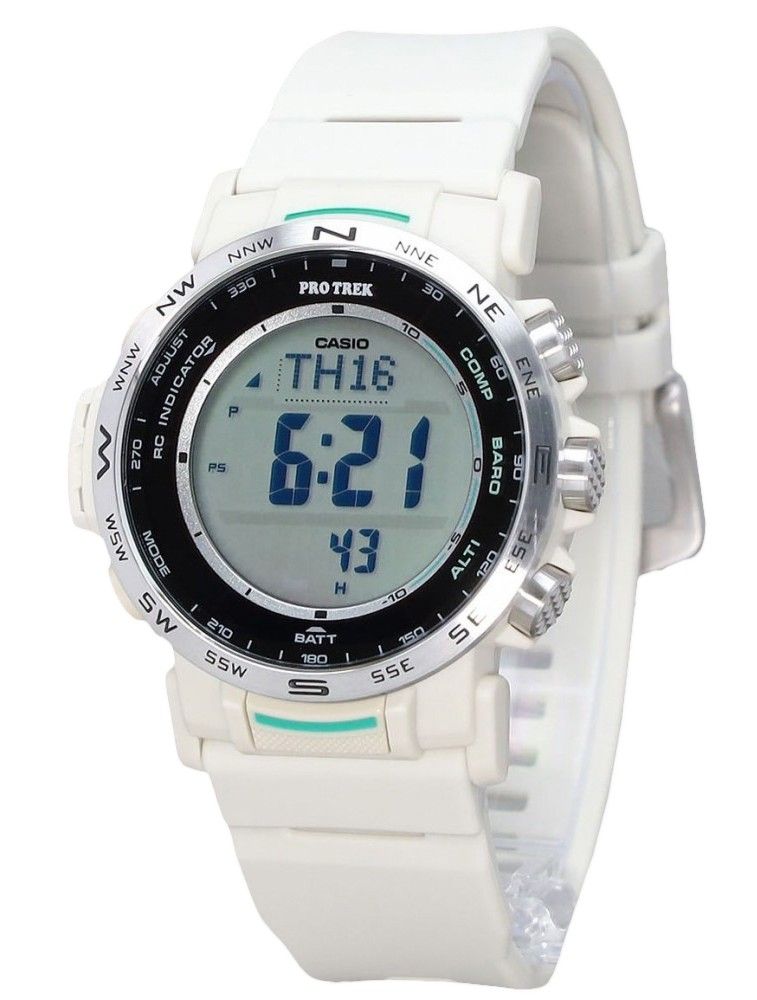 Casio ProTrek Climber Line Digital White Bio Based Resin Strap Tough Solar PRW - 35 - 7 100M Men's Watch - Prestige Stones