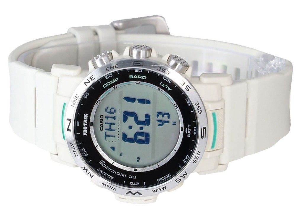 Casio ProTrek Climber Line Digital White Bio Based Resin Strap Tough Solar PRW - 35 - 7 100M Men's Watch - Prestige Stones