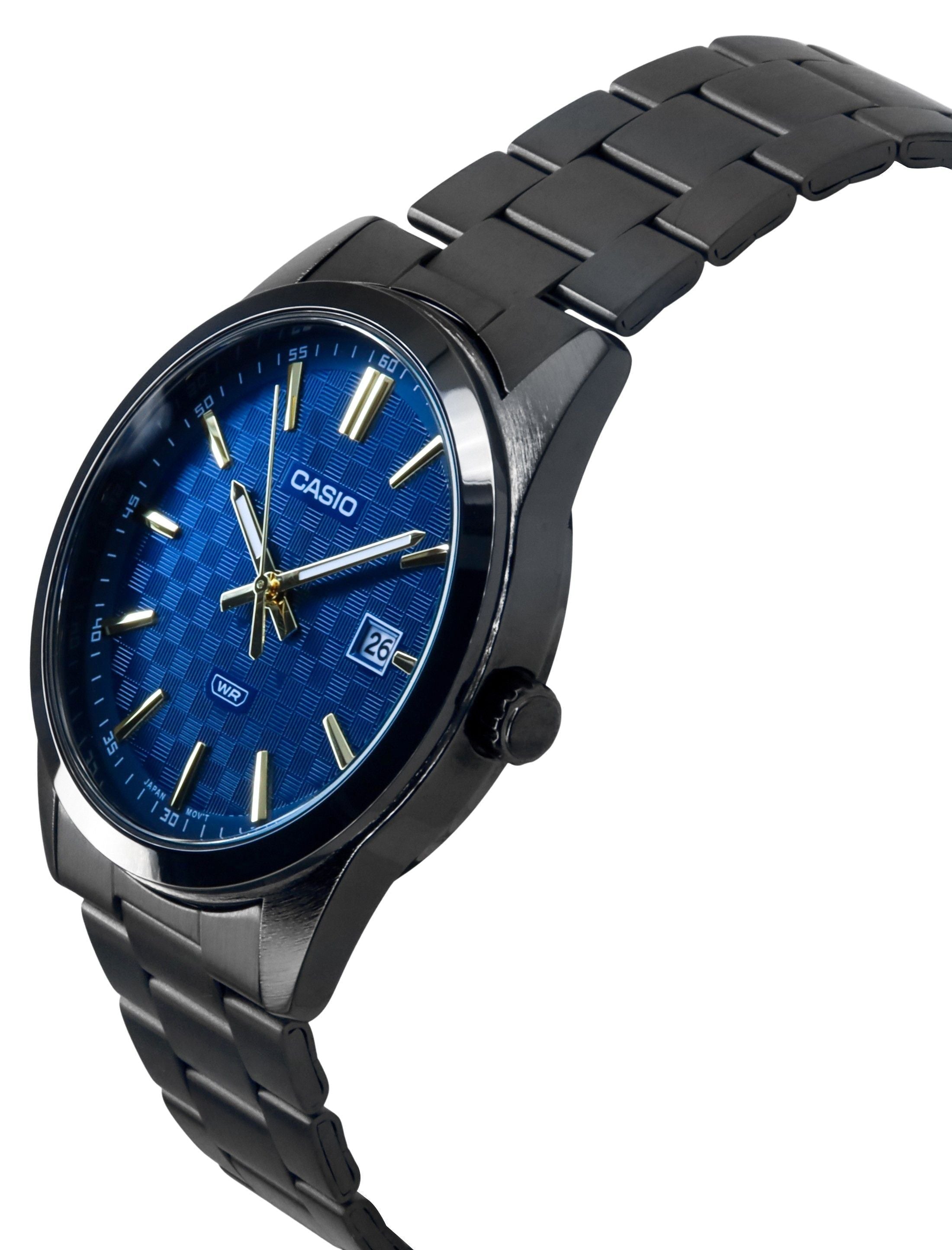 Casio Standard Analog Black Ion Plated Stainless Steel Blue Dial Quartz MTP - VD03B - 2A Men's Watch - Prestige Stones