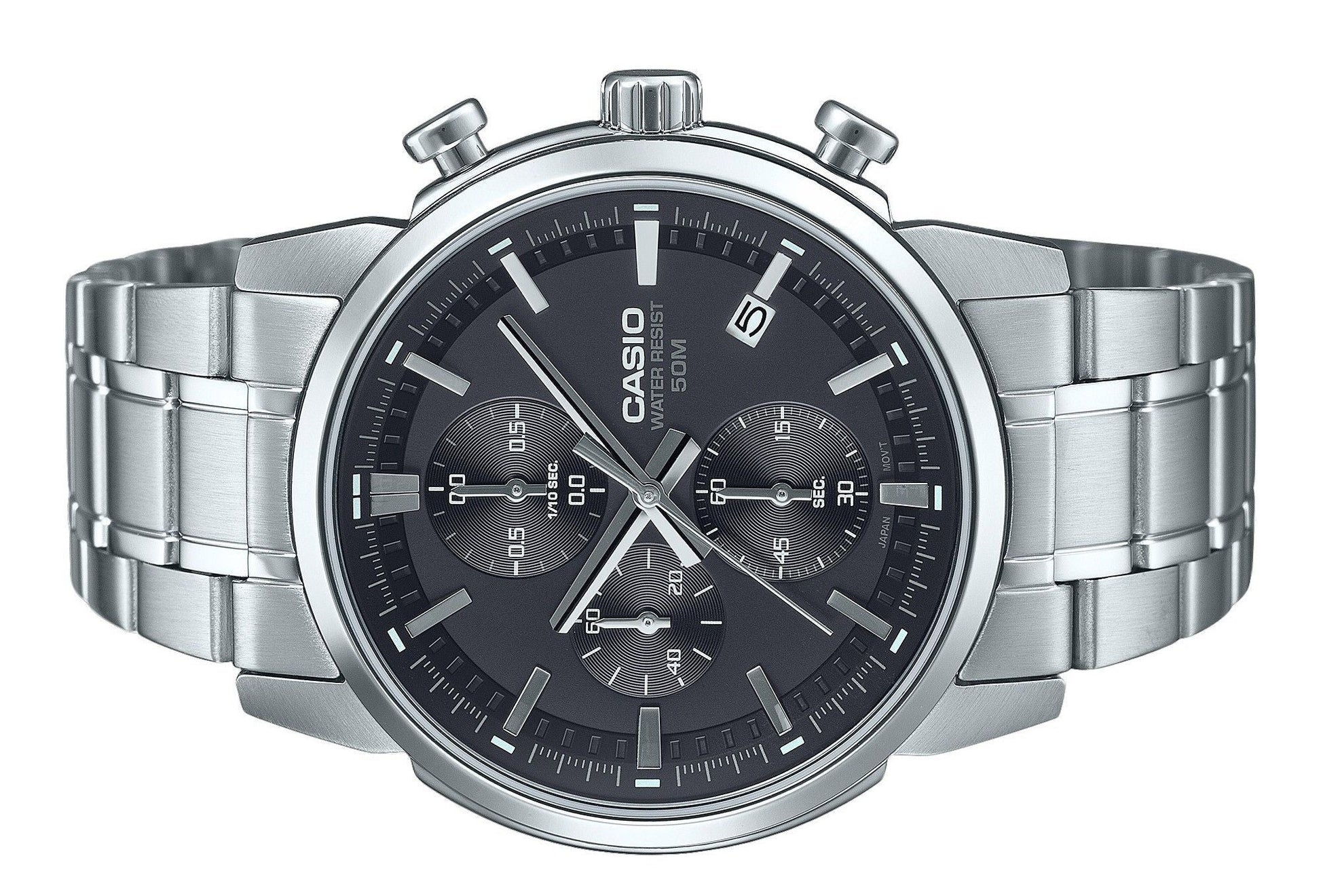 Casio Standard Analog Chronograph Stainless Steel Black Dial Quartz MTP - E510D - 1A1V Men's Watch - Prestige Stones