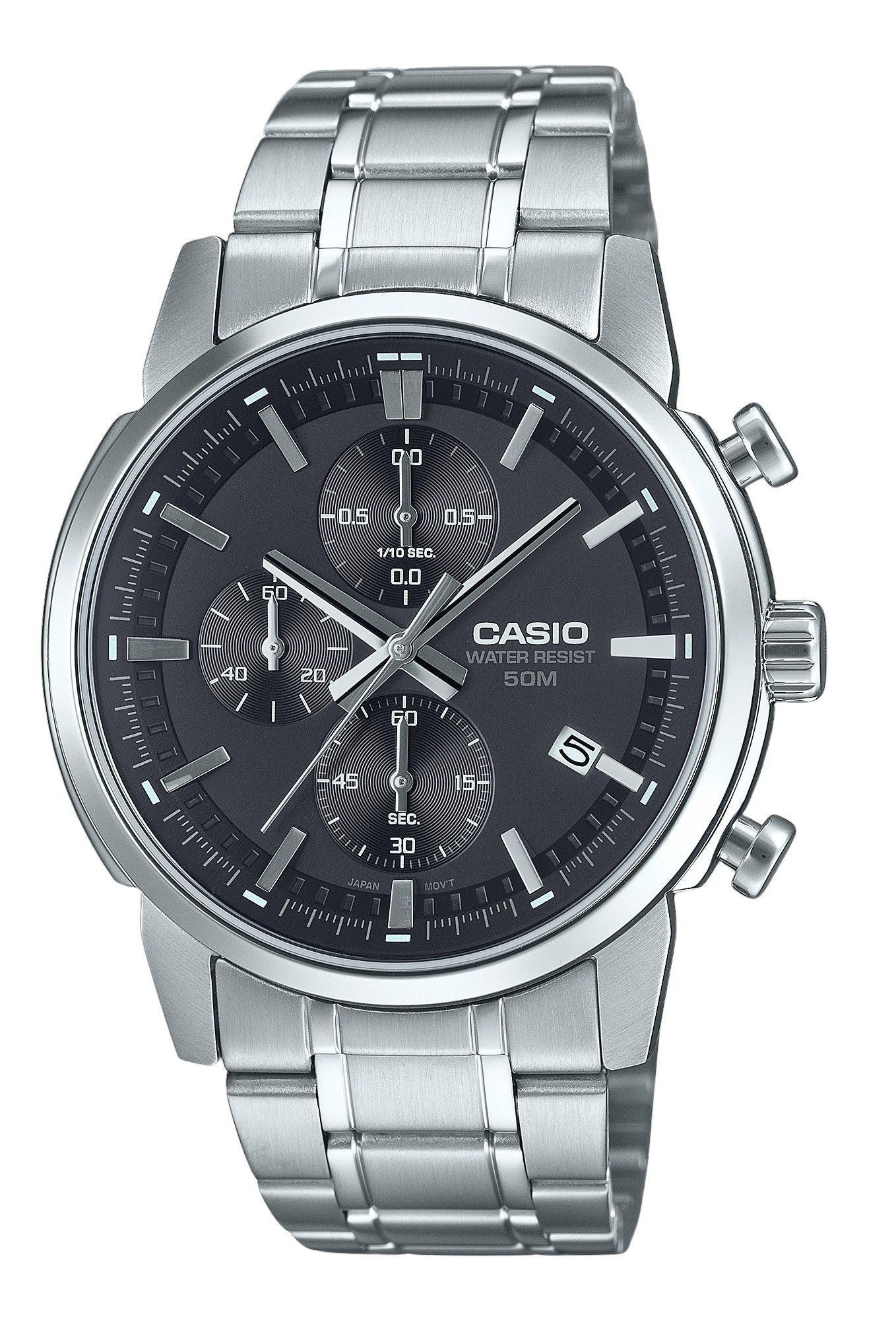 Casio Standard Analog Chronograph Stainless Steel Black Dial Quartz MTP - E510D - 1A1V Men's Watch - Prestige Stones