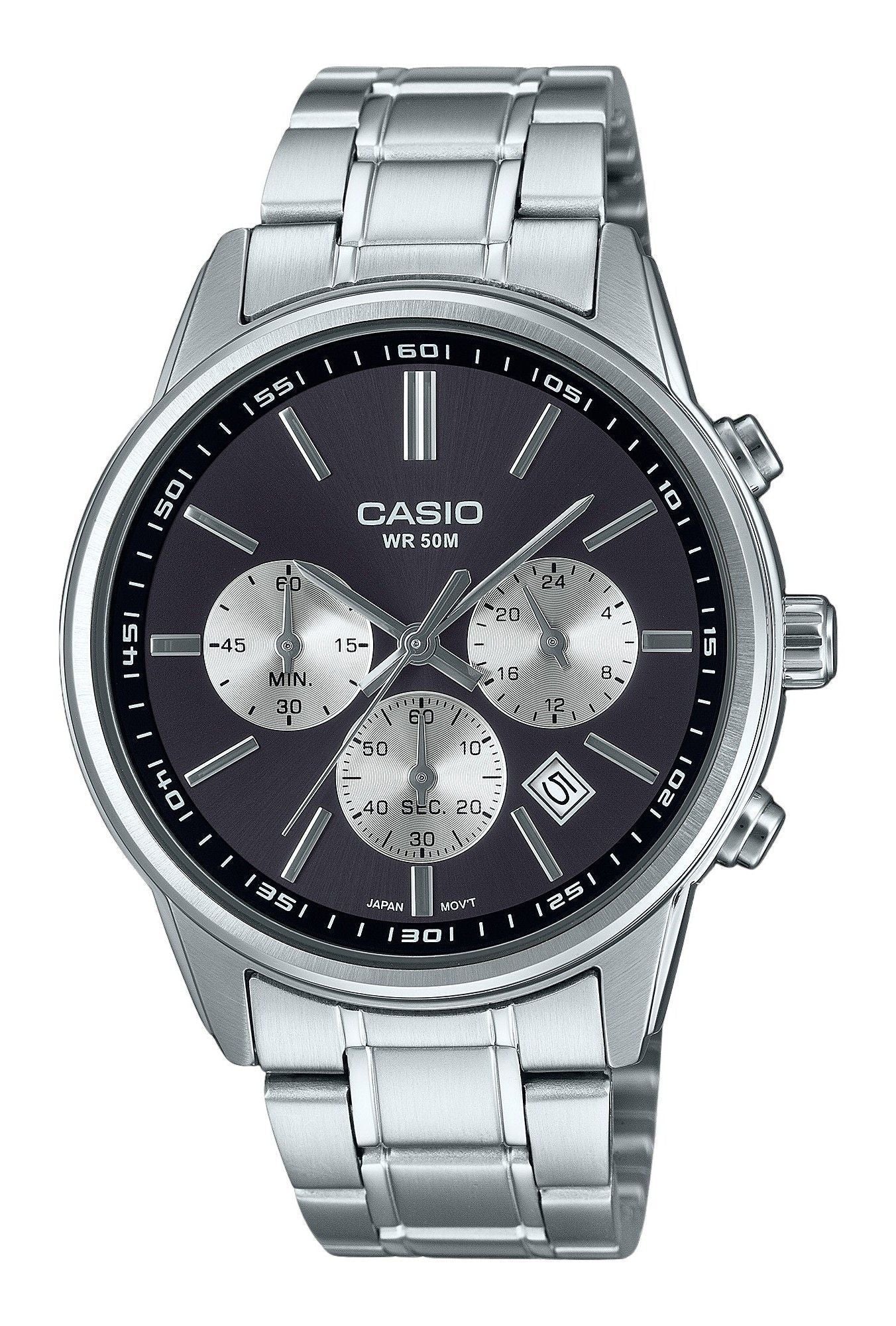 Casio Standard Analog Chronograph Stainless Steel Grey Dial Quartz MTP - E515D - 1AV Men's Watch - Prestige Stones