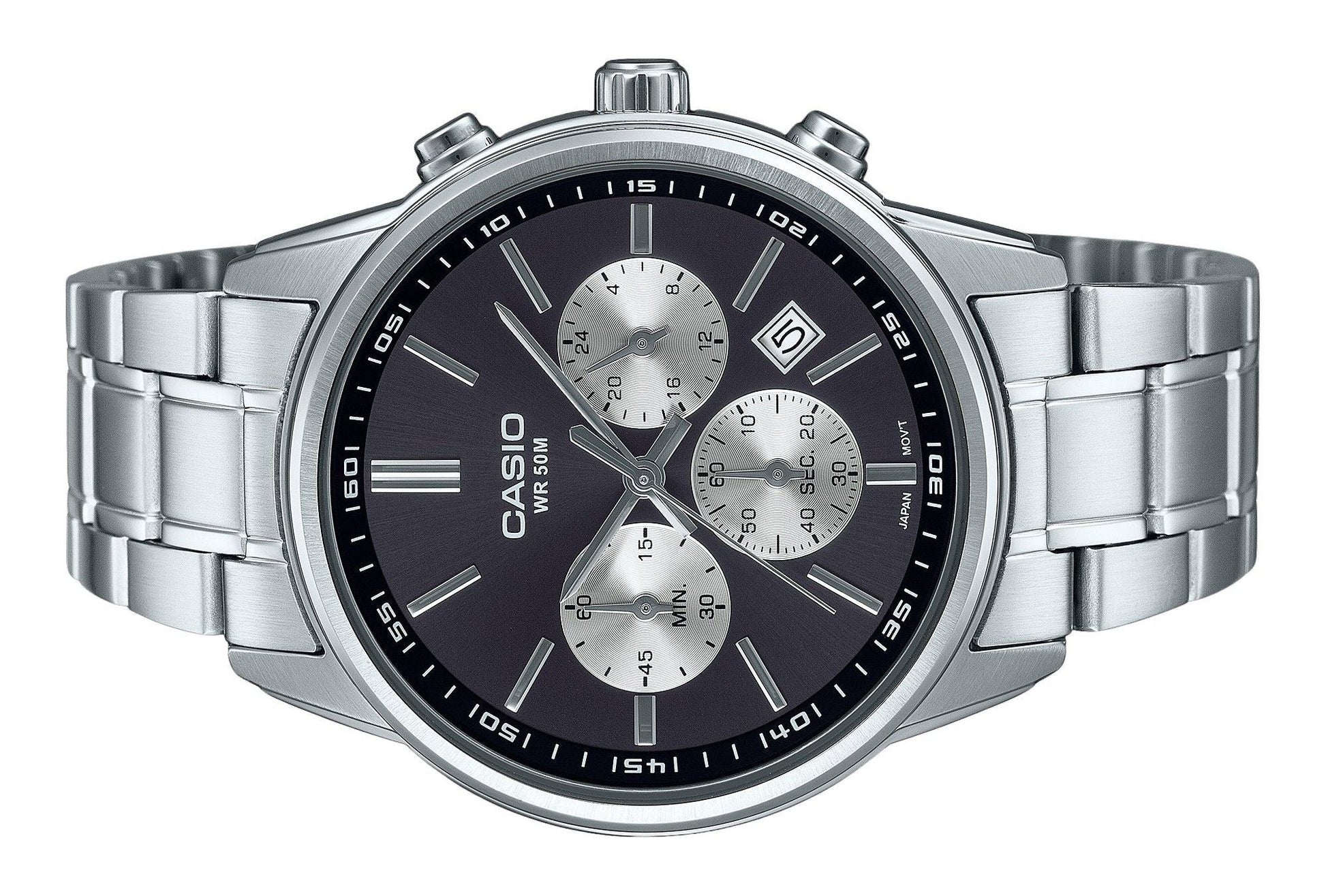 Casio Standard Analog Chronograph Stainless Steel Grey Dial Quartz MTP - E515D - 1AV Men's Watch - Prestige Stones