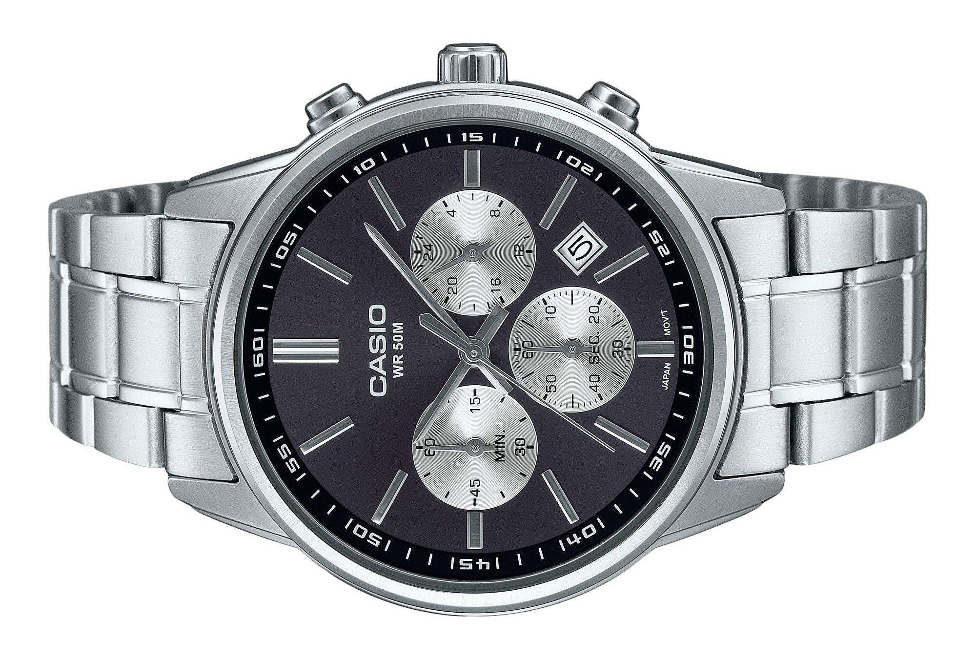 Casio Standard Analog Chronograph Stainless Steel Grey Dial Quartz MTP - E515D - 1AV Men's Watch - Prestige Stones
