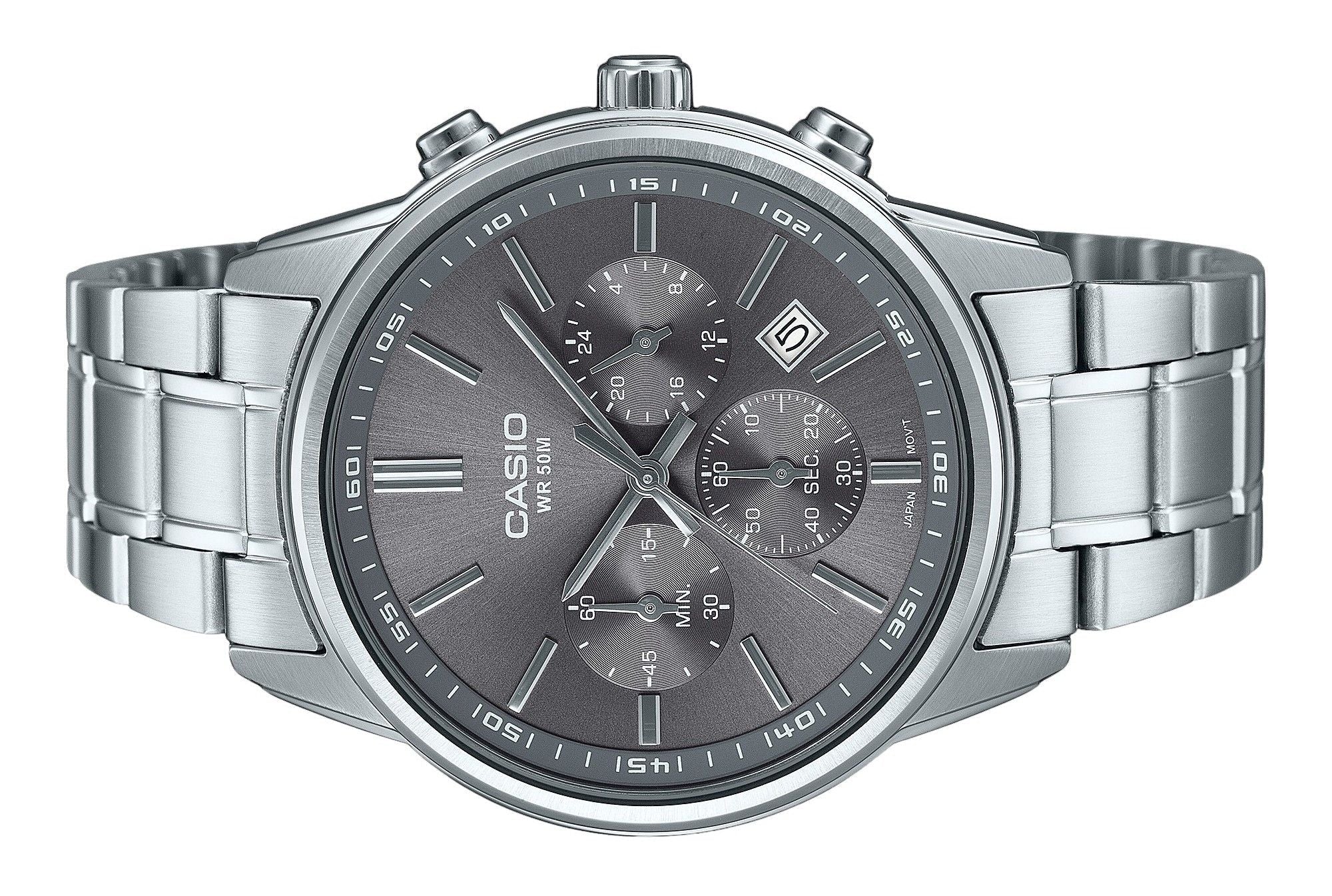 Casio Standard Analog Chronograph Stainless Steel Grey Dial Quartz MTP - E515D - 8AV Men's Watch - Prestige Stones