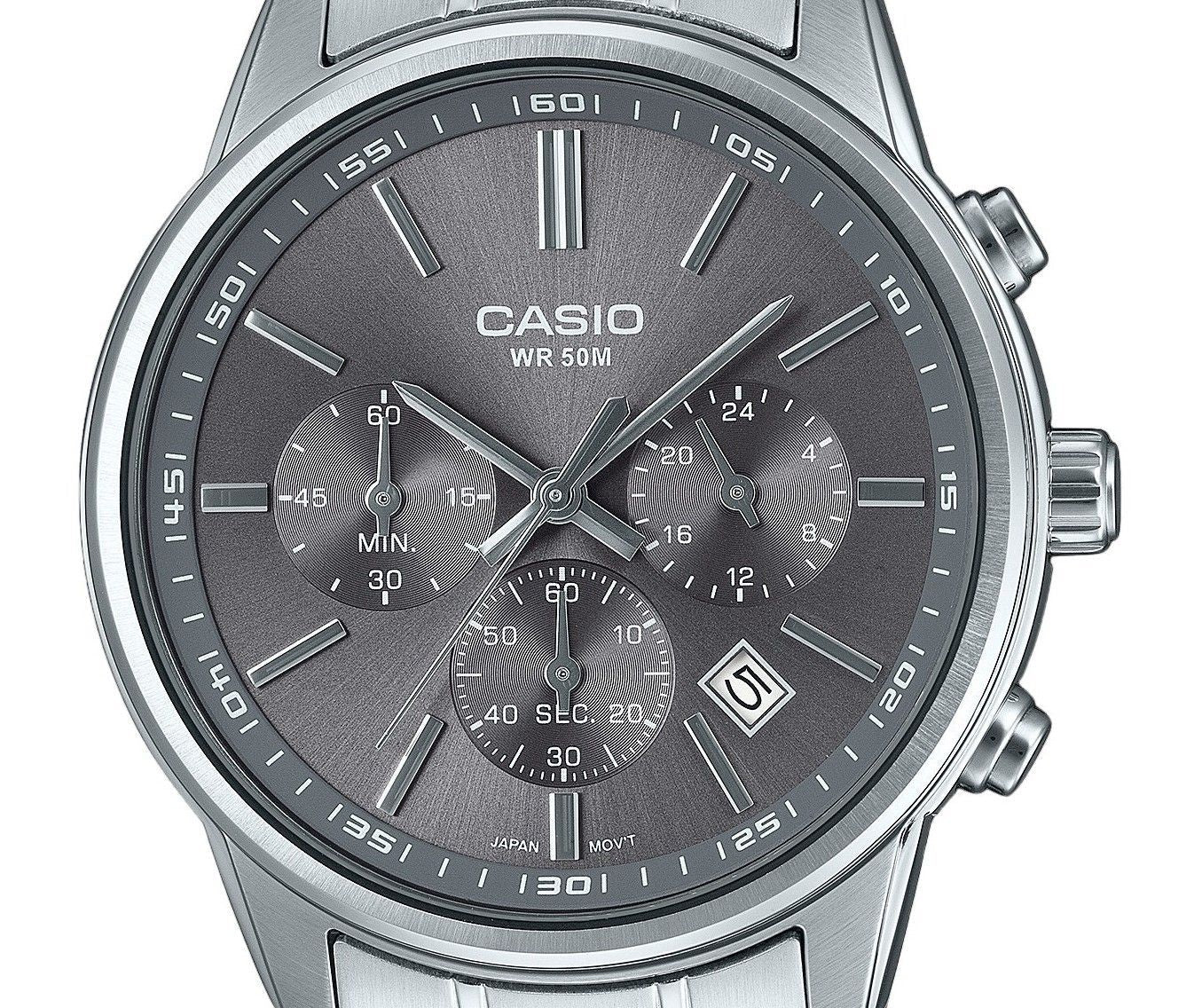 Casio Standard Analog Chronograph Stainless Steel Grey Dial Quartz MTP - E515D - 8AV Men's Watch - Prestige Stones