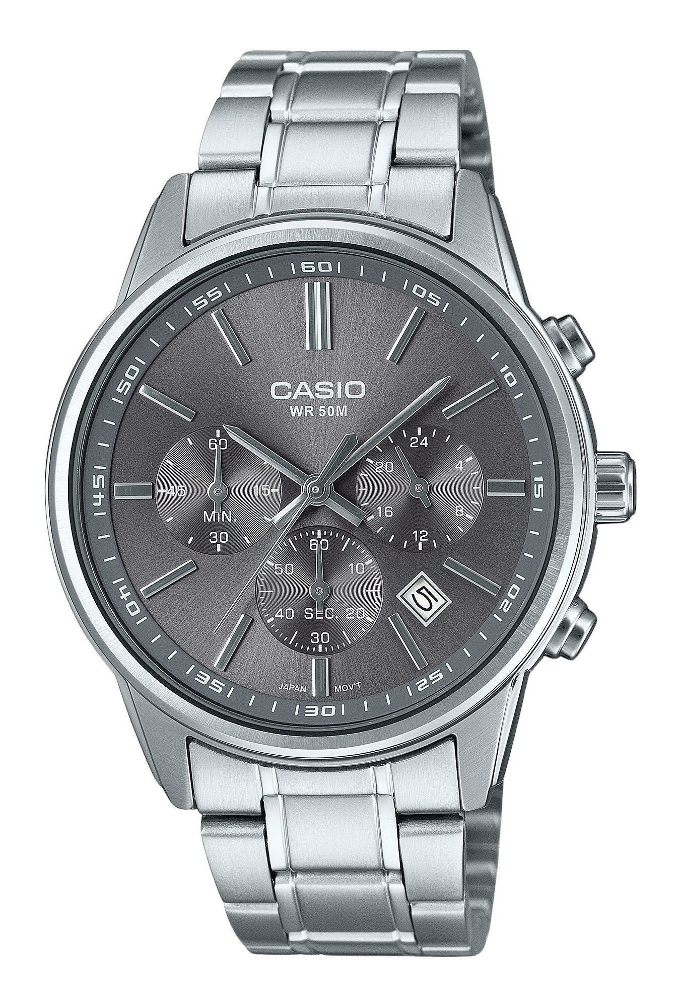 Casio Standard Analog Chronograph Stainless Steel Grey Dial Quartz MTP - E515D - 8AV Men's Watch - Prestige Stones