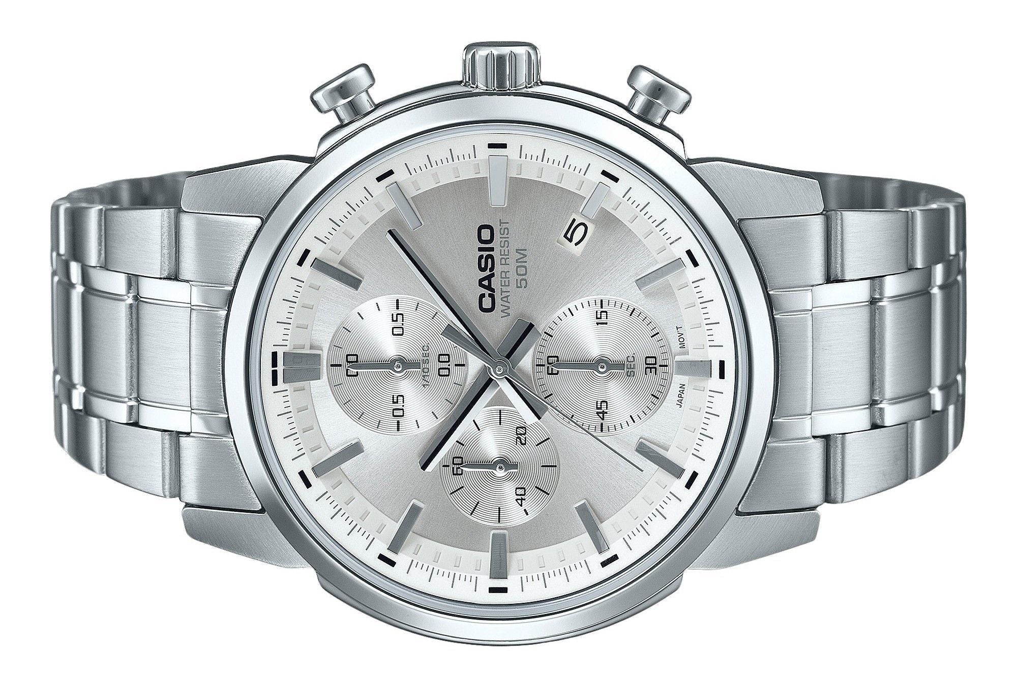 Casio Standard Analog Chronograph Stainless Steel Silver Dial Quartz MTP - E510D - 7AV Men's Watch - Prestige Stones