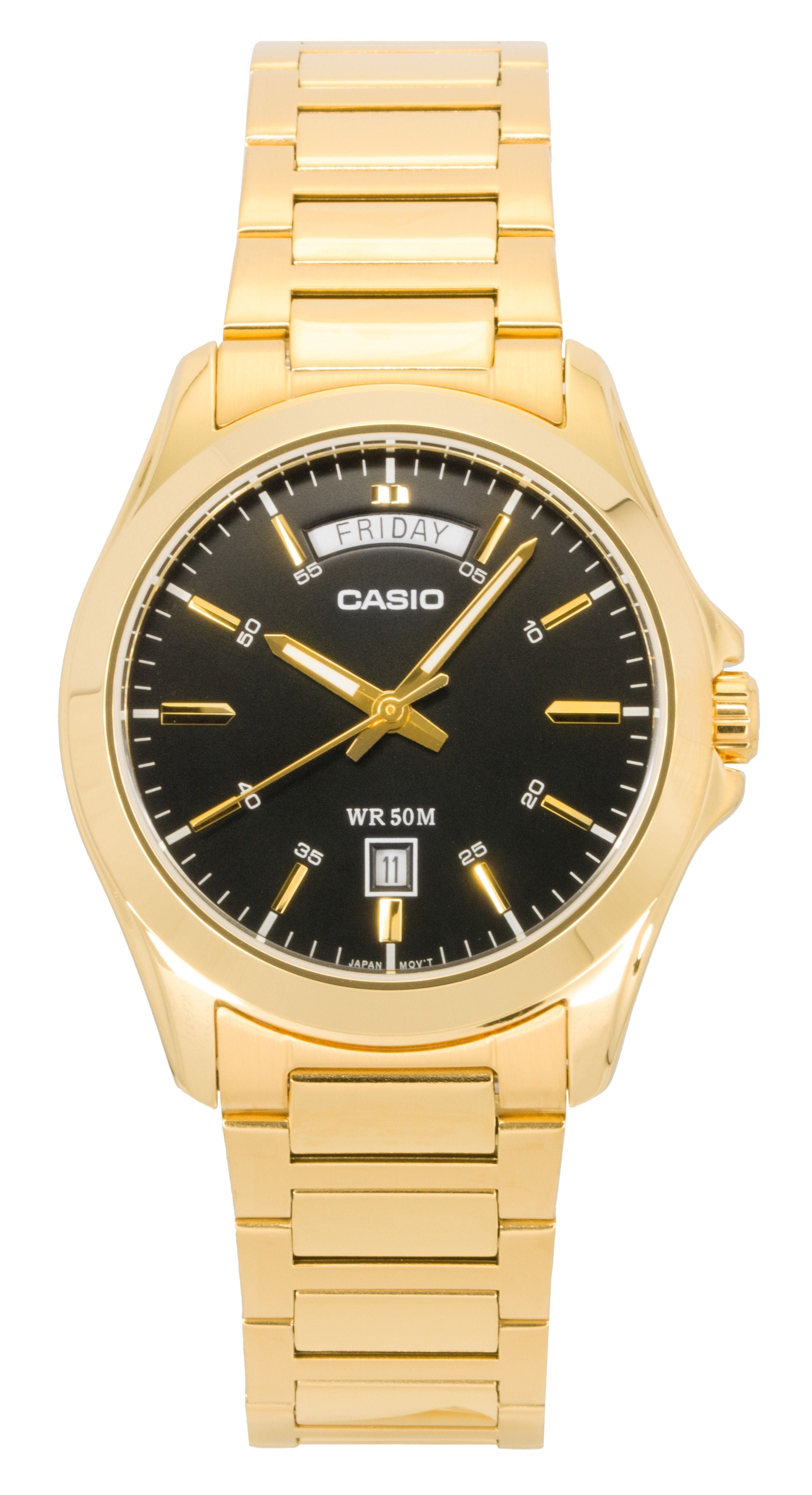 Casio Standard Analog Gold Tone Stainless Steel Black Dial Quartz MTP - 1370G - 1AV Men's Watch - Prestige Stones