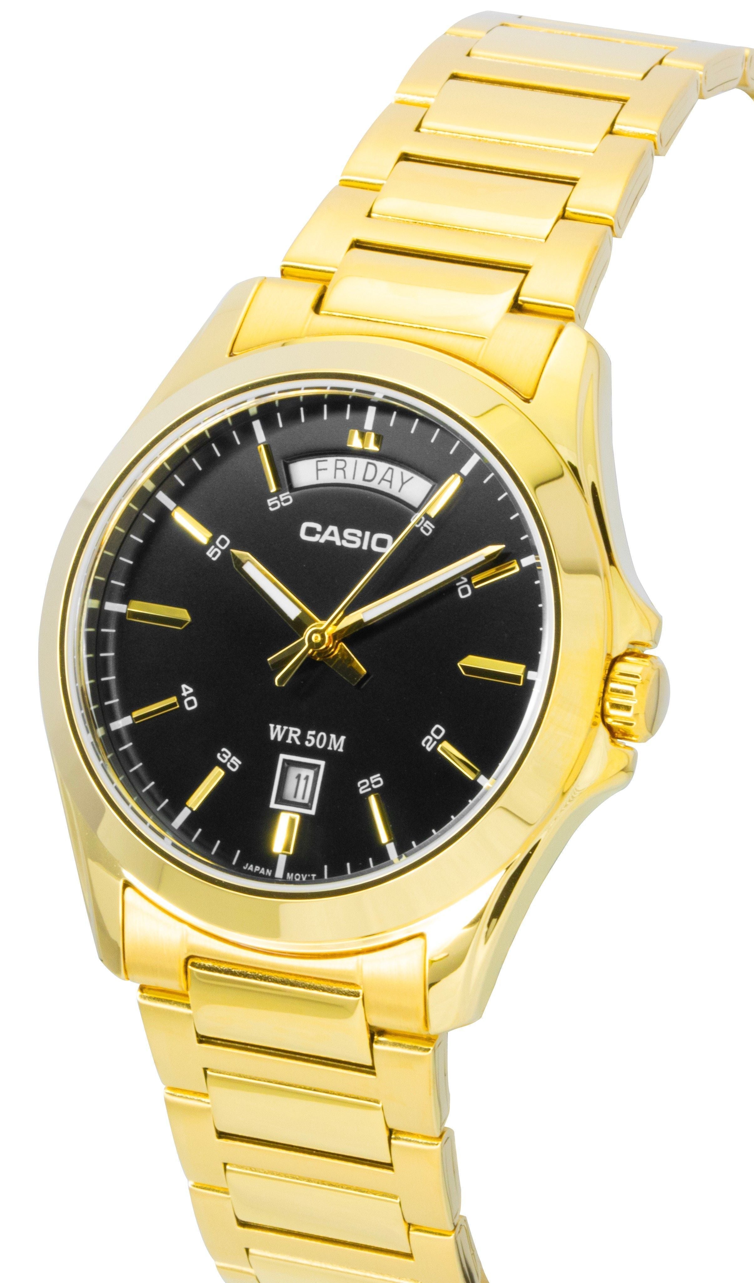 Casio Standard Analog Gold Tone Stainless Steel Black Dial Quartz MTP - 1370G - 1AV Men's Watch - Prestige Stones