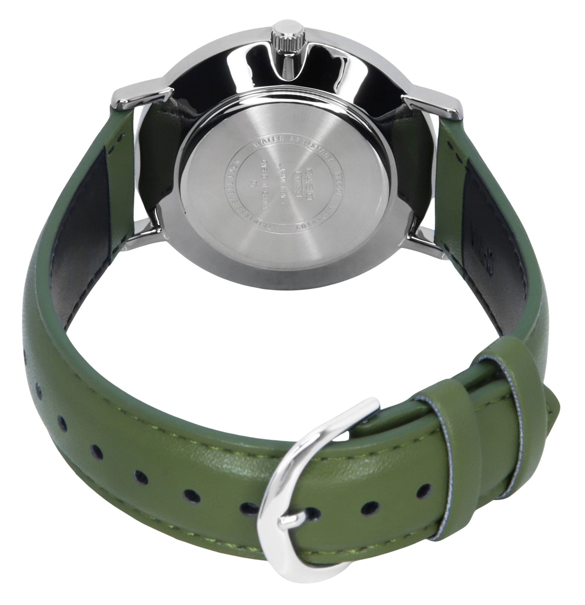 Casio Standard Analog Green Leather Strap White Dial Quartz MTP - VT03L - 7B Men's Watch - Prestige Stones