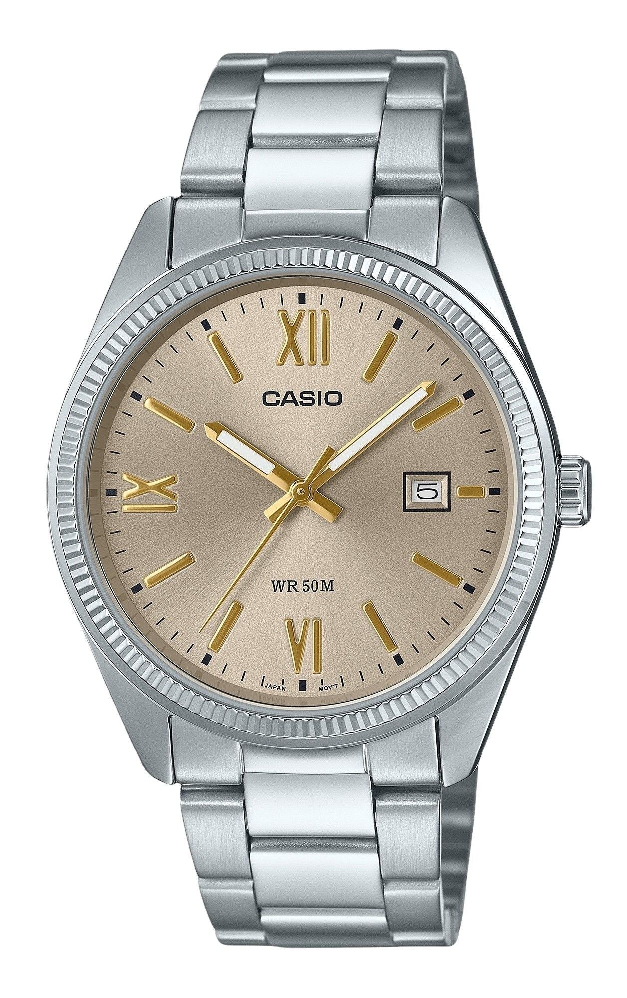 Casio Standard Analog Ion Plated Stainless Steel Beige Dial Quartz MTP - 1302DD - 9AV Men's Watch - Prestige Stones