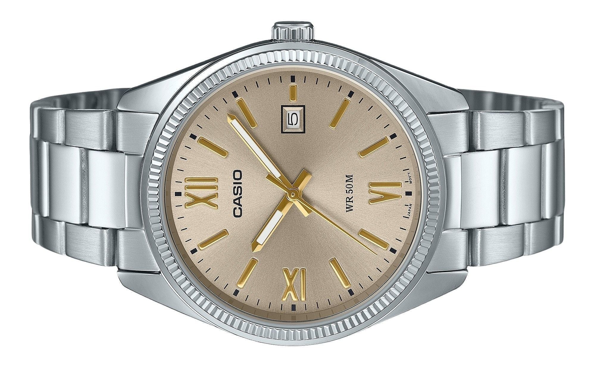 Casio Standard Analog Ion Plated Stainless Steel Beige Dial Quartz MTP - 1302DD - 9AV Men's Watch - Prestige Stones