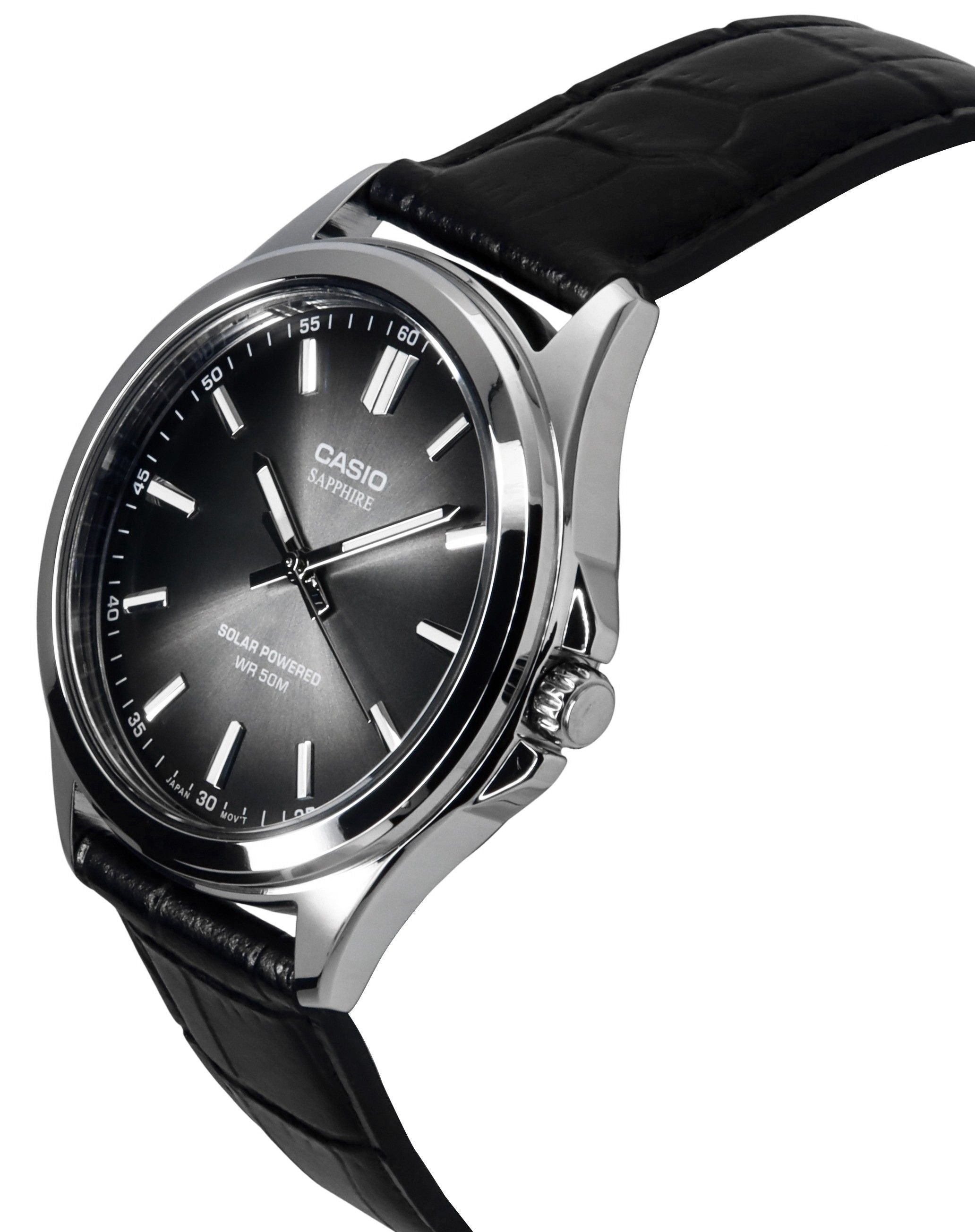 Casio Standard Analog Leather Strap Black Dial Solar MTS - RS100L - 1AV Men's Watch - Prestige Stones