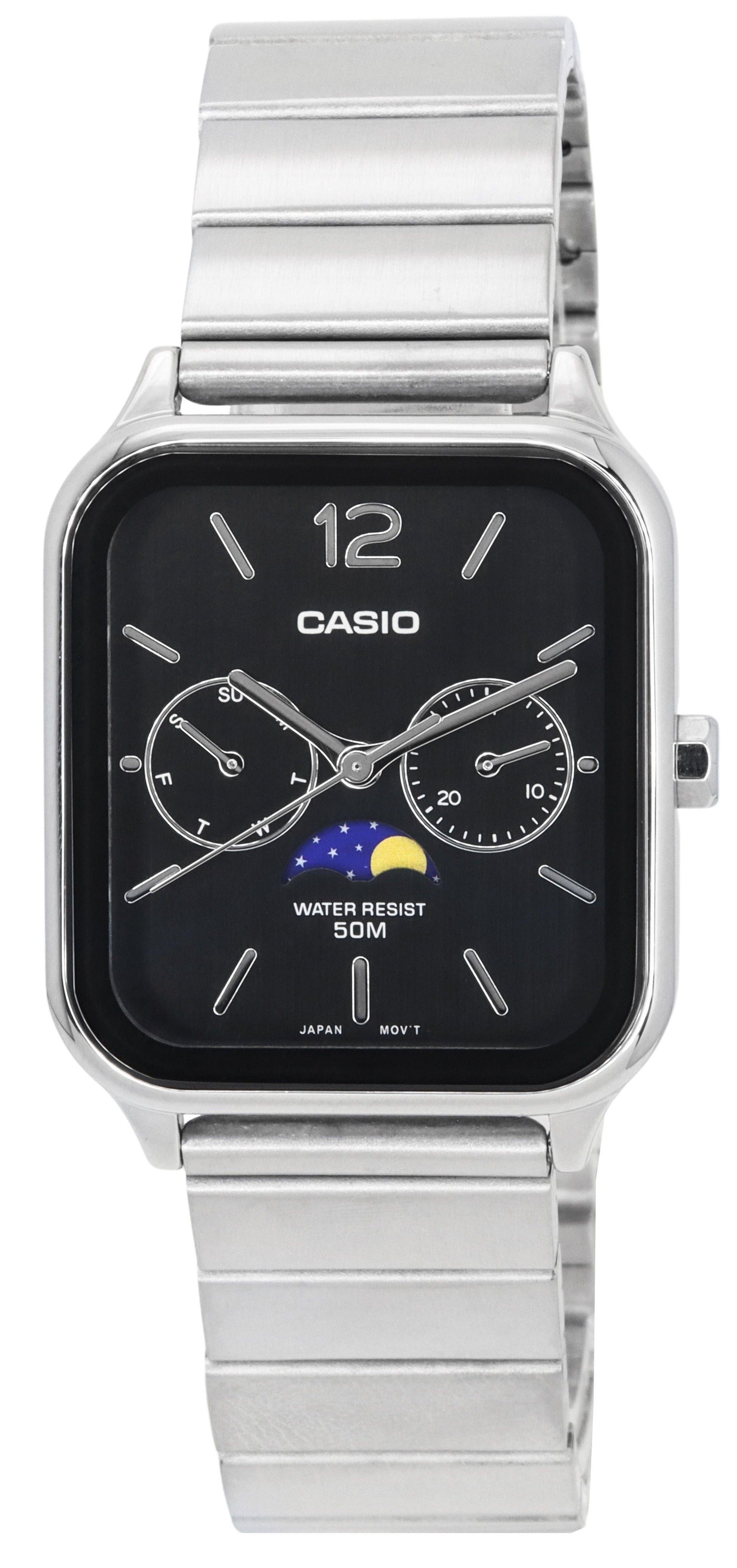 Casio Standard Analog Moon Phase Black Dial Quartz MTP - M305D - 1A Men's Watch - Prestige Stones