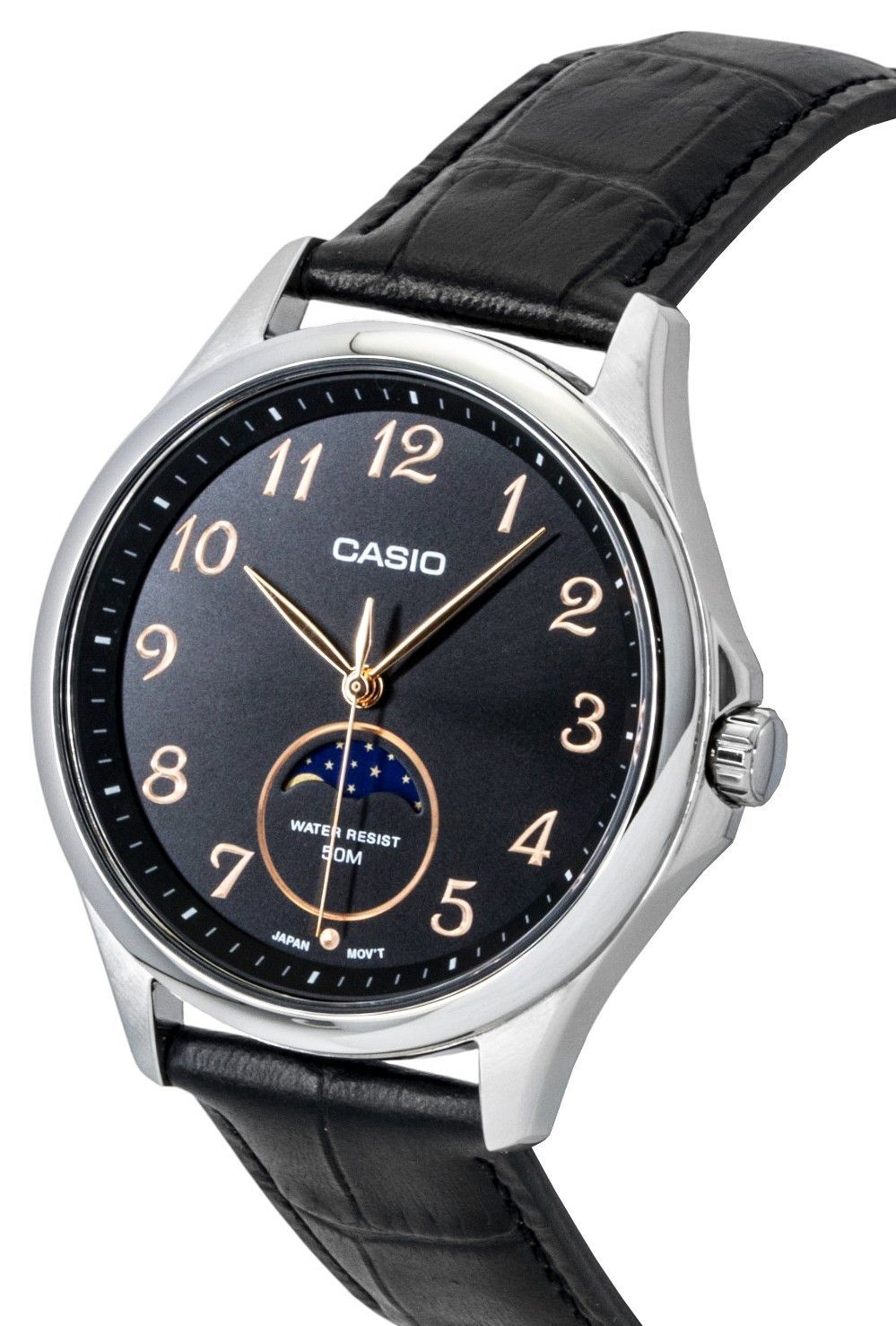 Casio Standard Analog Moon Phase Leather Strap Black Dial Quartz MTP - M110L - 1AV Men's Watch - Prestige Stones