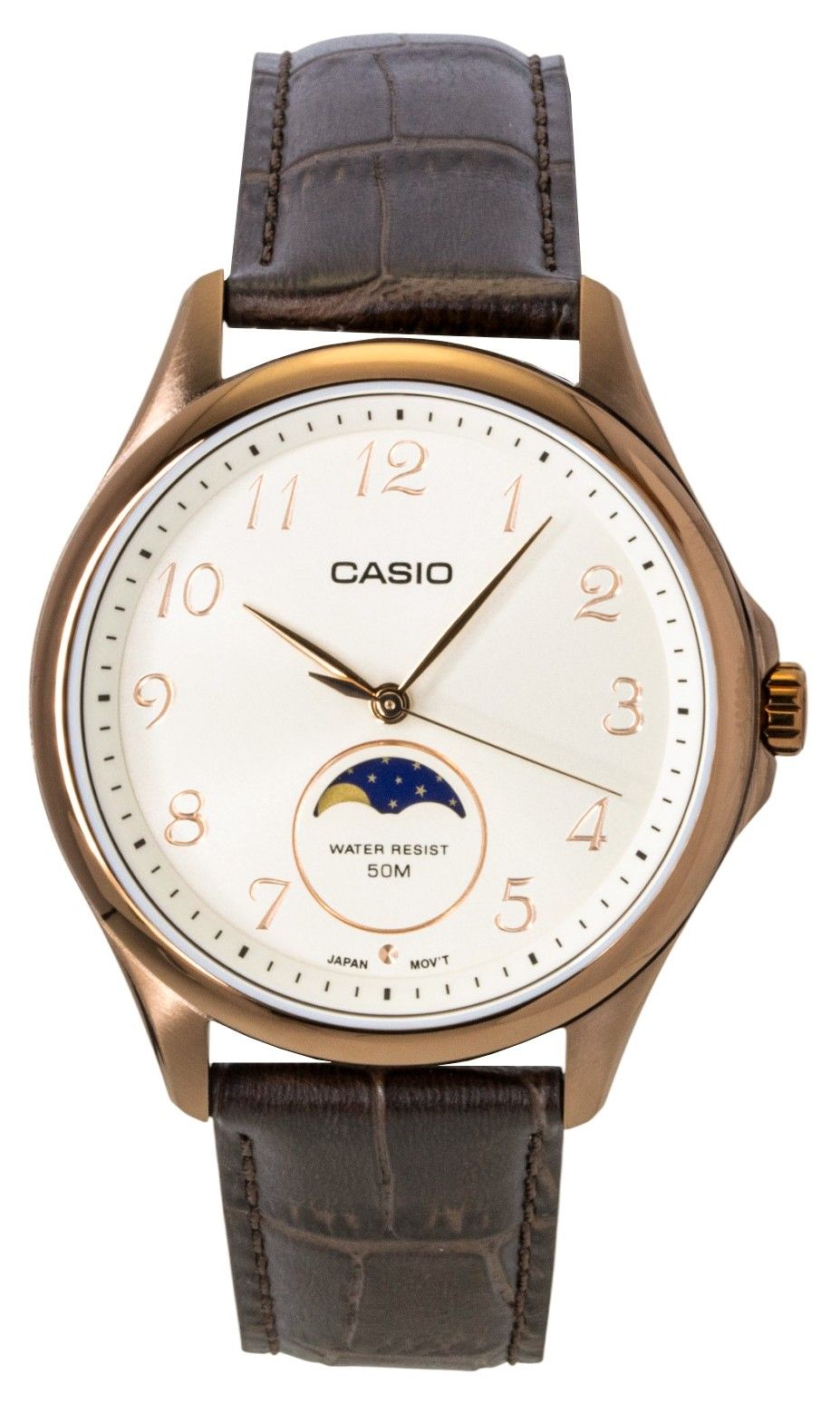 Casio Standard Analog Moon Phase Leather Strap Ivory Dial Quartz MTP - M110RL - 5AV Men's Watch - Prestige Stones