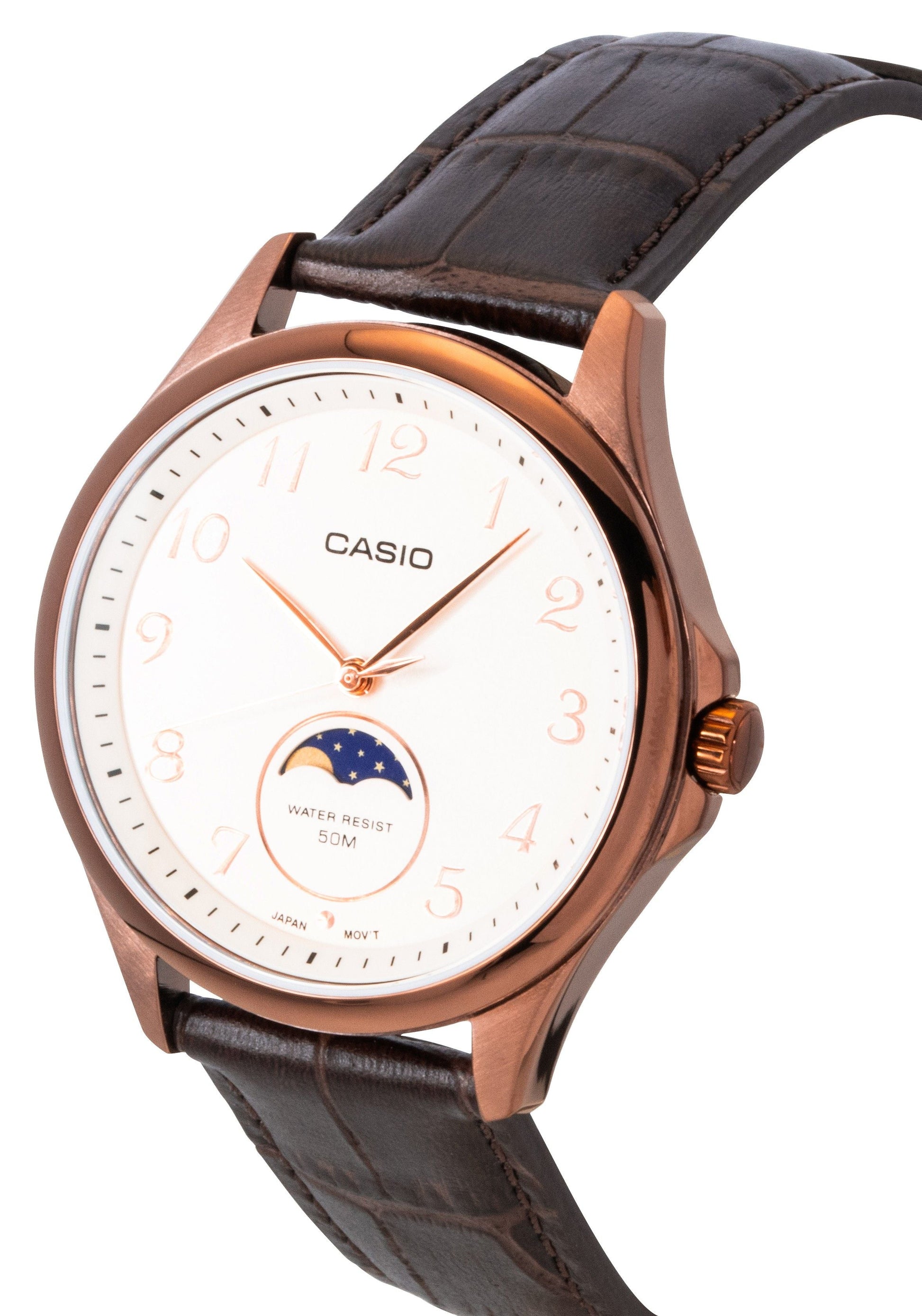 Casio Standard Analog Moon Phase Leather Strap Ivory Dial Quartz MTP - M110RL - 5AV Men's Watch - Prestige Stones
