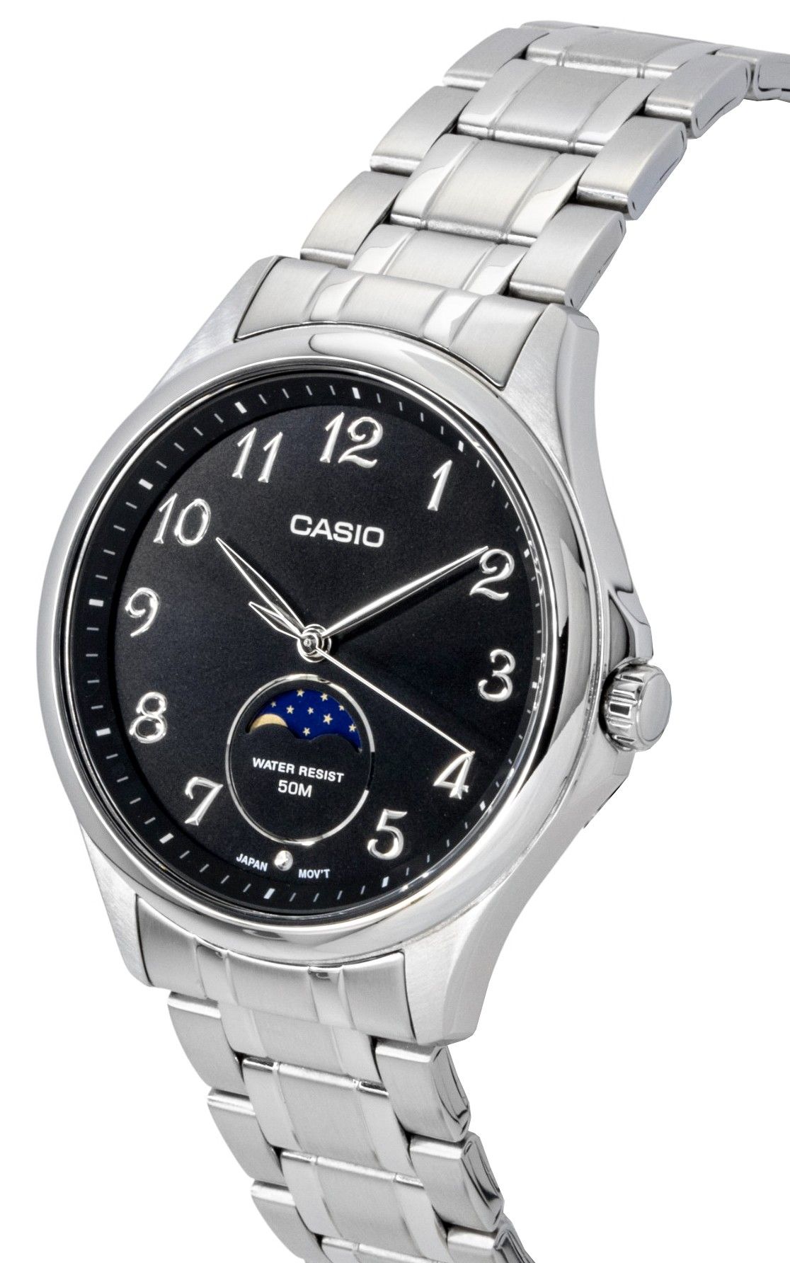 Casio Standard Analog Moon Phase Stainless Steel Black Dial Quartz MTP - M110D - 1AV Men's Watch - Prestige Stones