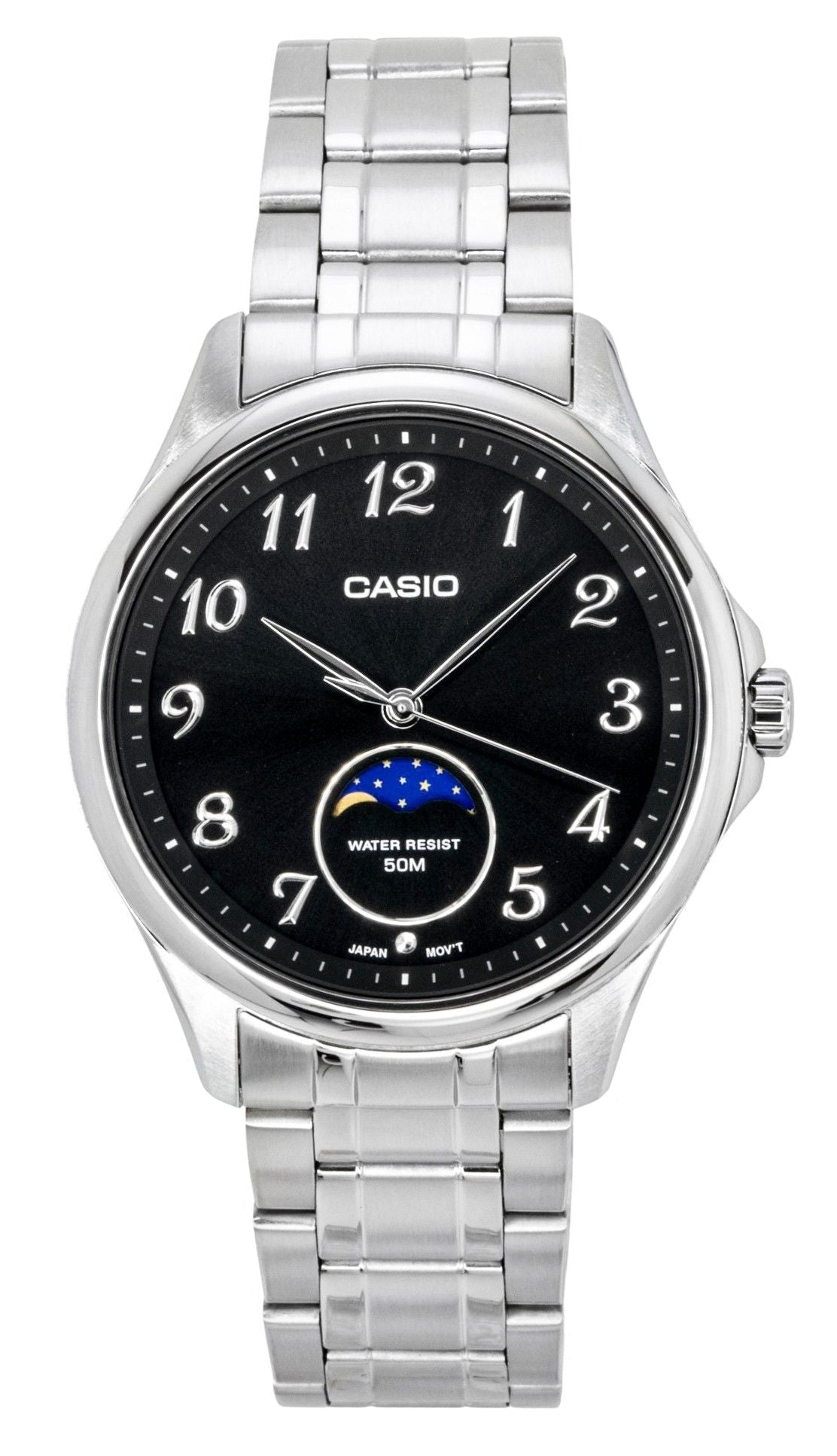Casio Standard Analog Moon Phase Stainless Steel Black Dial Quartz MTP - M110D - 1AV Men's Watch - Prestige Stones