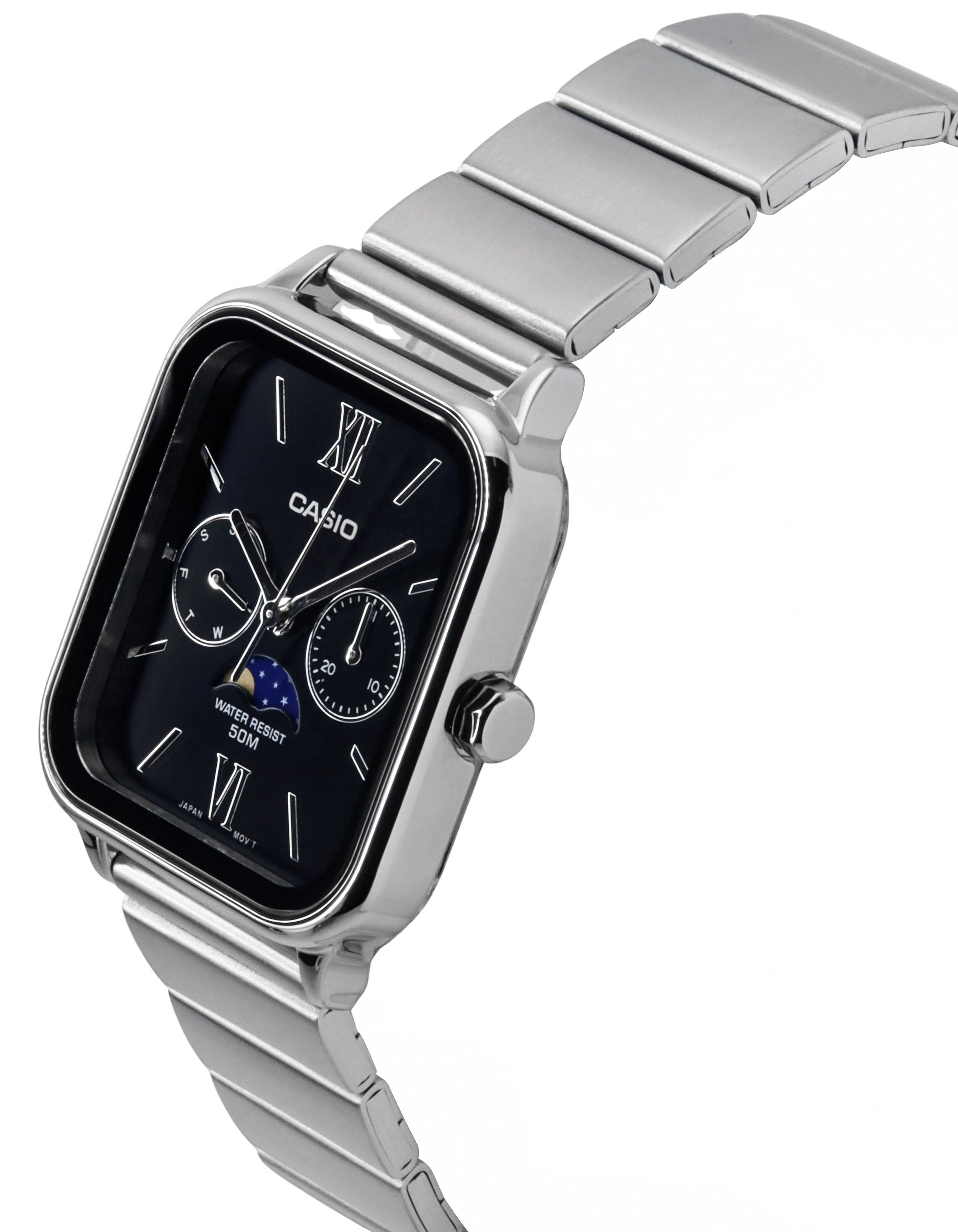Casio Standard Analog Moon Phase Stainless Steel Black Dial Quartz MTP - M305D - 1A2V Men's Watch - Prestige Stones