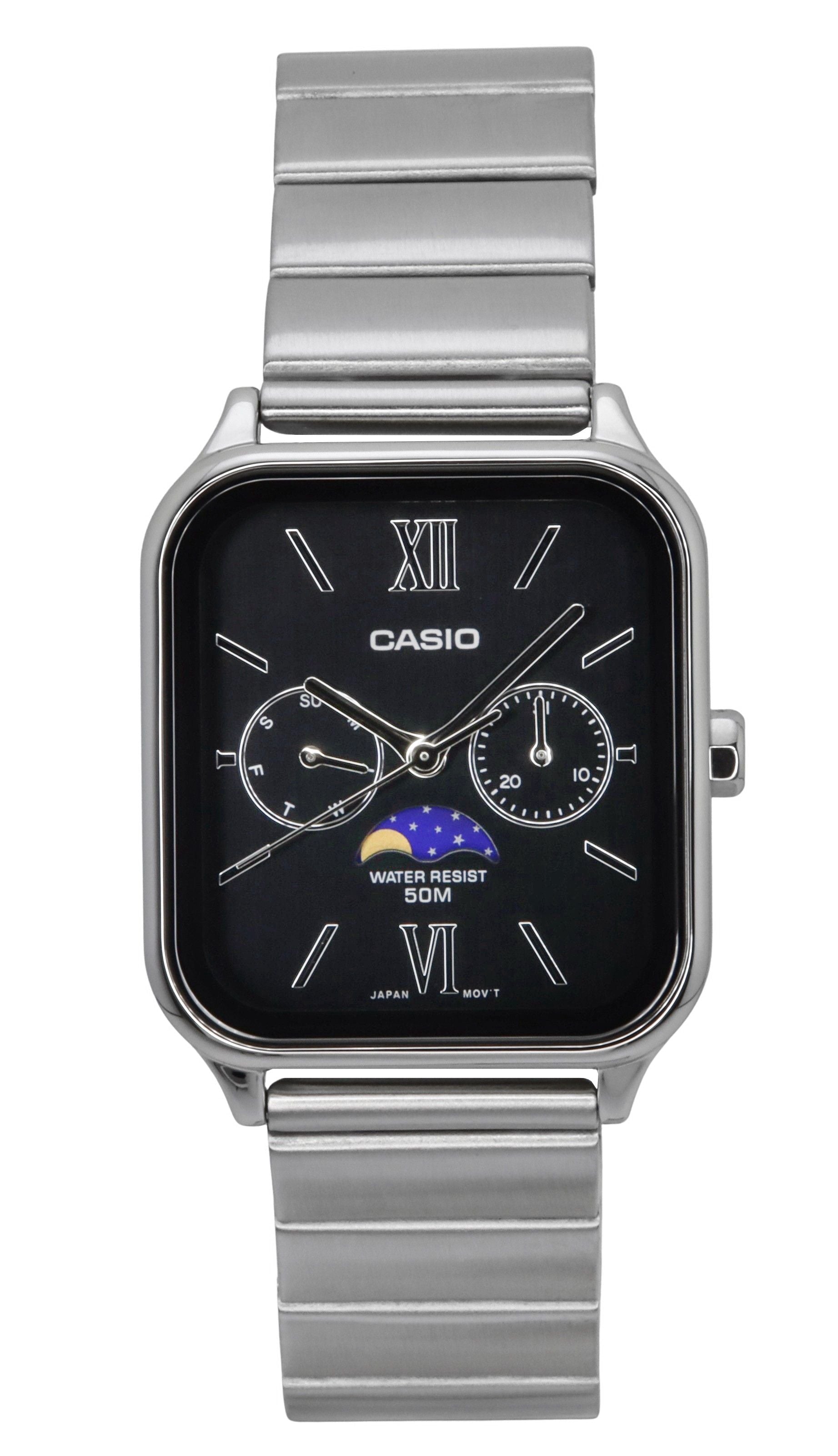 Casio Standard Analog Moon Phase Stainless Steel Black Dial Quartz MTP - M305D - 1A2V Men's Watch - Prestige Stones