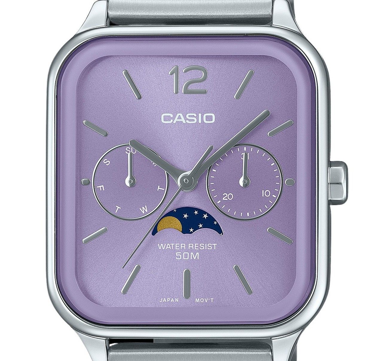Casio Standard Analog Moon Phase Stainless Steel Purple Dial Quartz MTP - M305D - 6AV Men's Watch - Prestige Stones