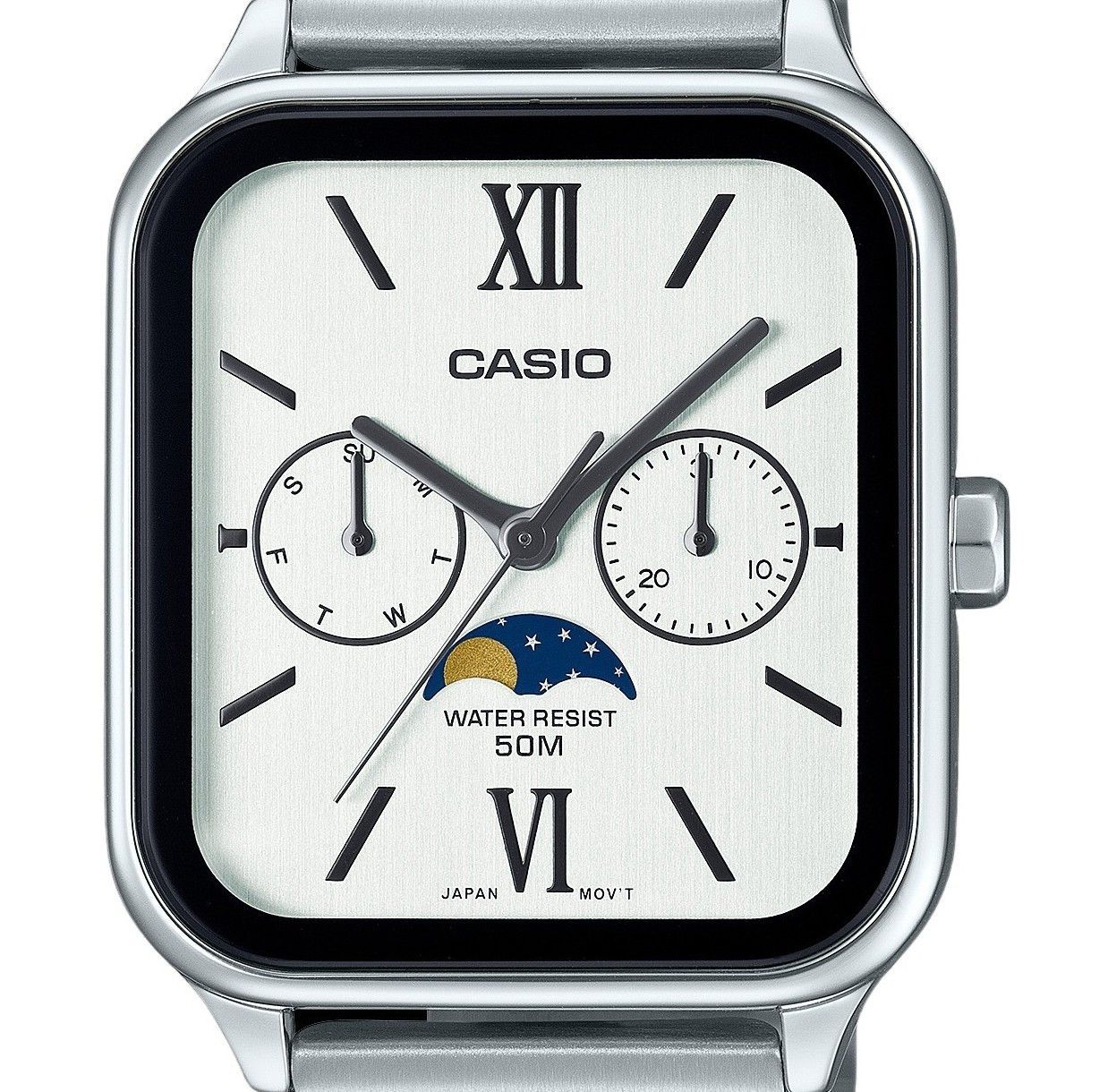Casio Standard Analog Moon Phase Stainless Steel White Dial Quartz MTP - M305D - 7A2V Men's Watch - Prestige Stones