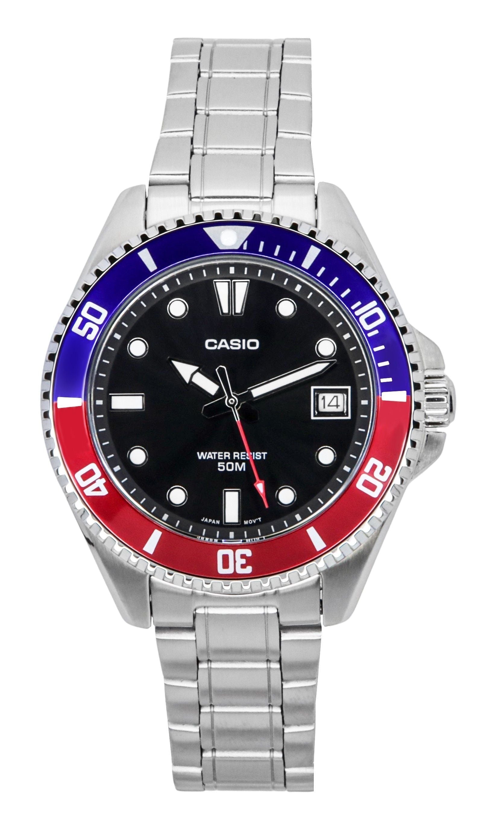 Casio Standard Analog Pepsi Bezel Stainless Steel Black Dial Quartz MDV - 10D - 1A3 Men's Watch - Prestige Stones