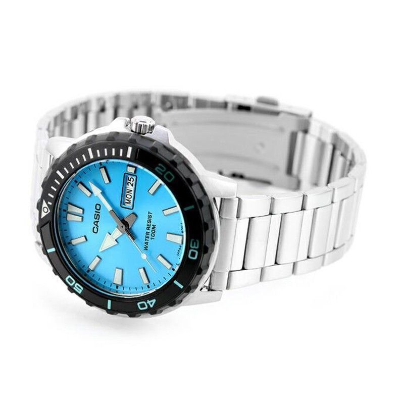 Casio Standard Analog Stainless Steel Aqua Blue Dial Quartz MTD - 125D - 2A3V 100M Men's Watch - Prestige Stones
