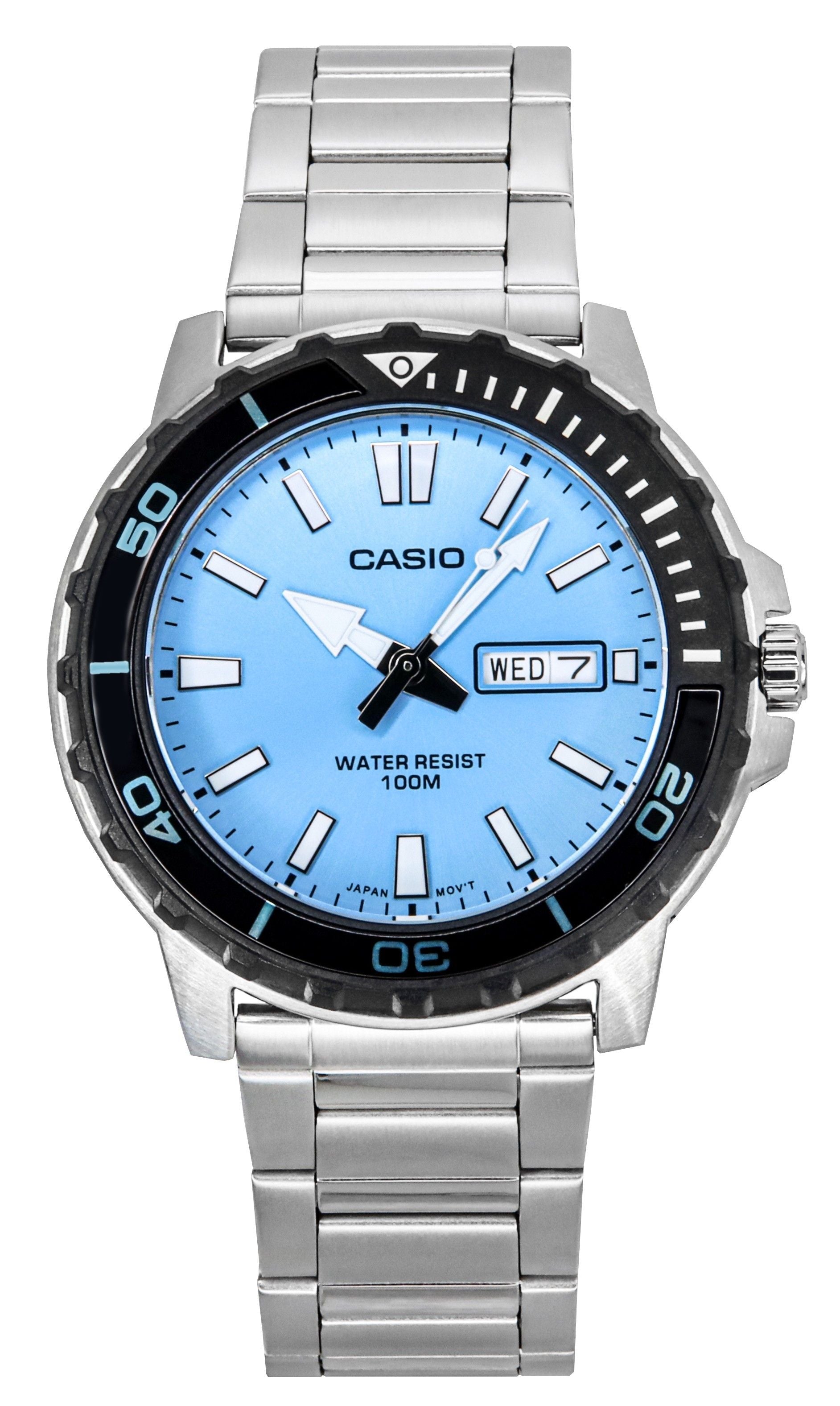 Casio Standard Analog Stainless Steel Aqua Blue Dial Quartz MTD - 125D - 2A3V 100M Men's Watch - Prestige Stones