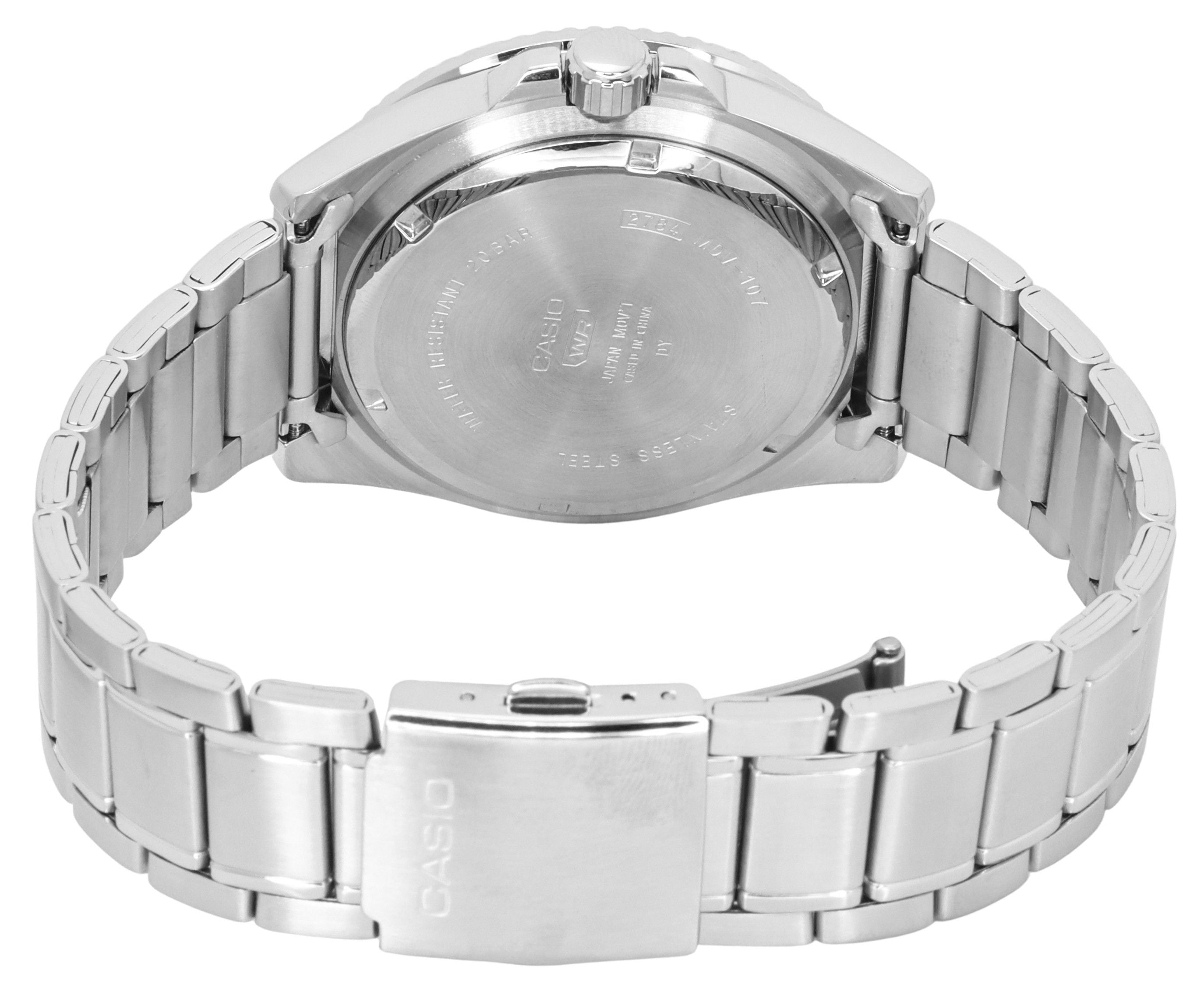 Casio Standard Analog Stainless Steel Black Dial Quartz MDV - 107D - 1A3 200M Men's Watch - Prestige Stones