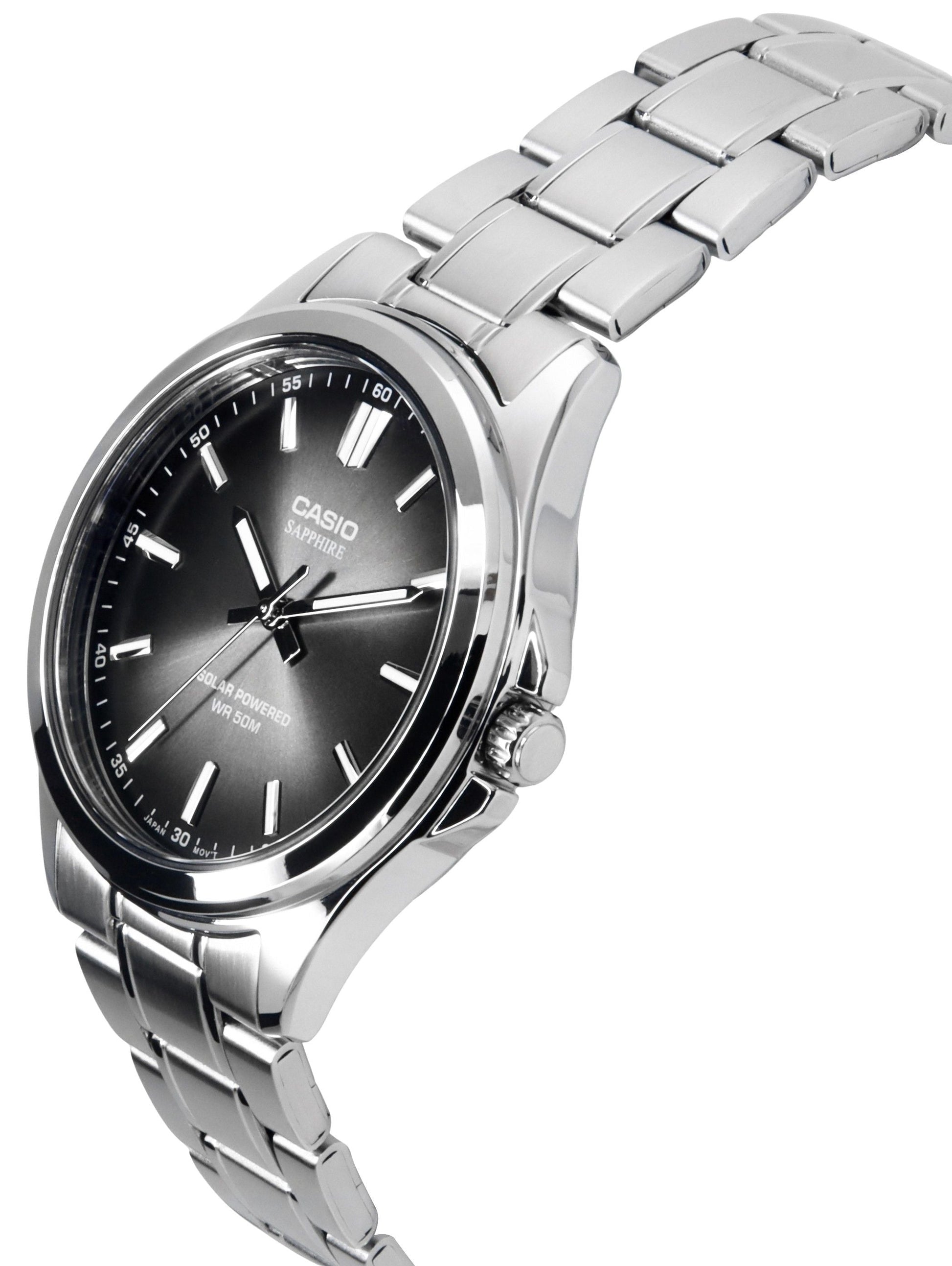 Casio Standard Analog Stainless Steel Black Dial Solar MTS - RS100D - 1AV Men's Watch - Prestige Stones