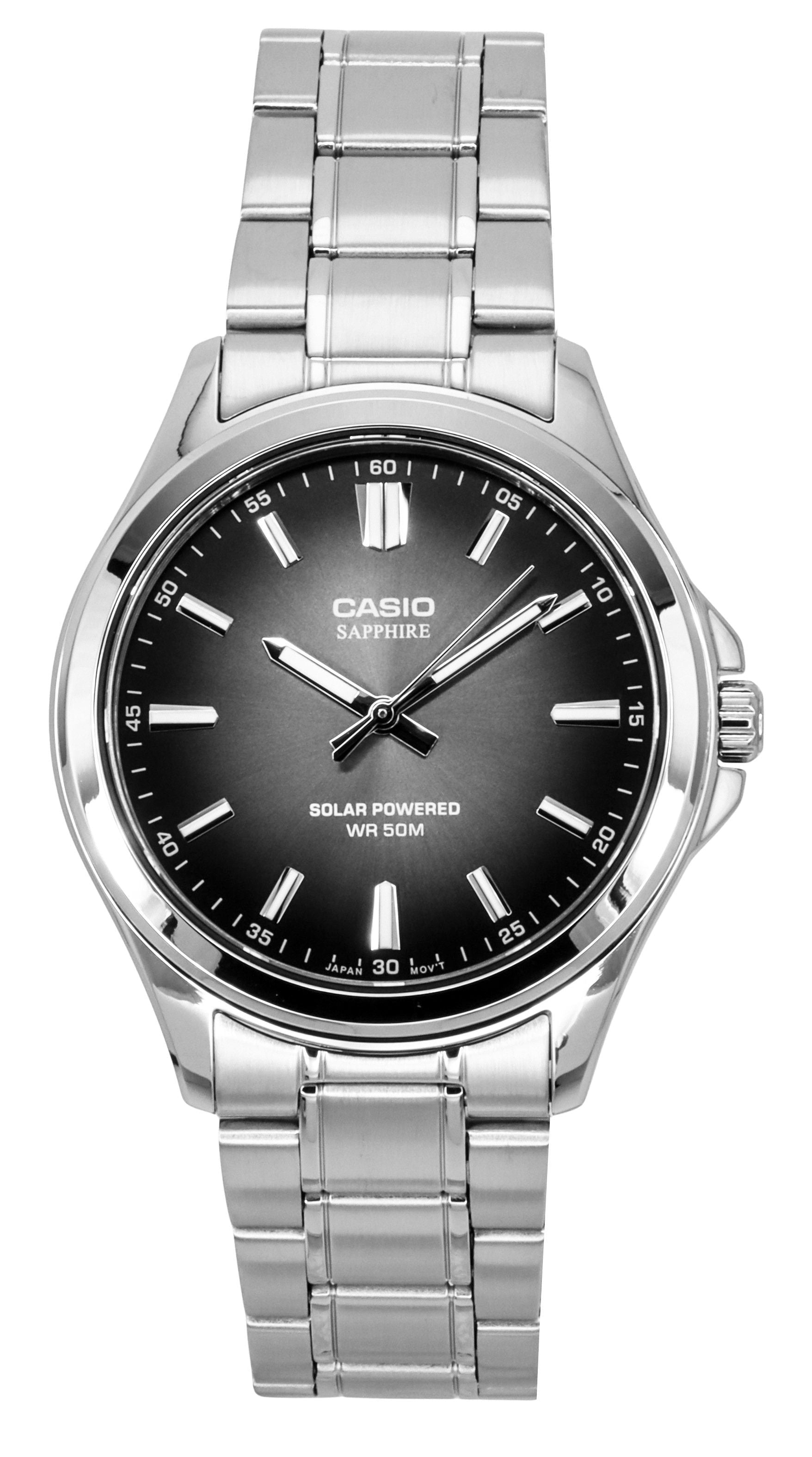 Casio Standard Analog Stainless Steel Black Dial Solar MTS - RS100D - 1AV Men's Watch - Prestige Stones