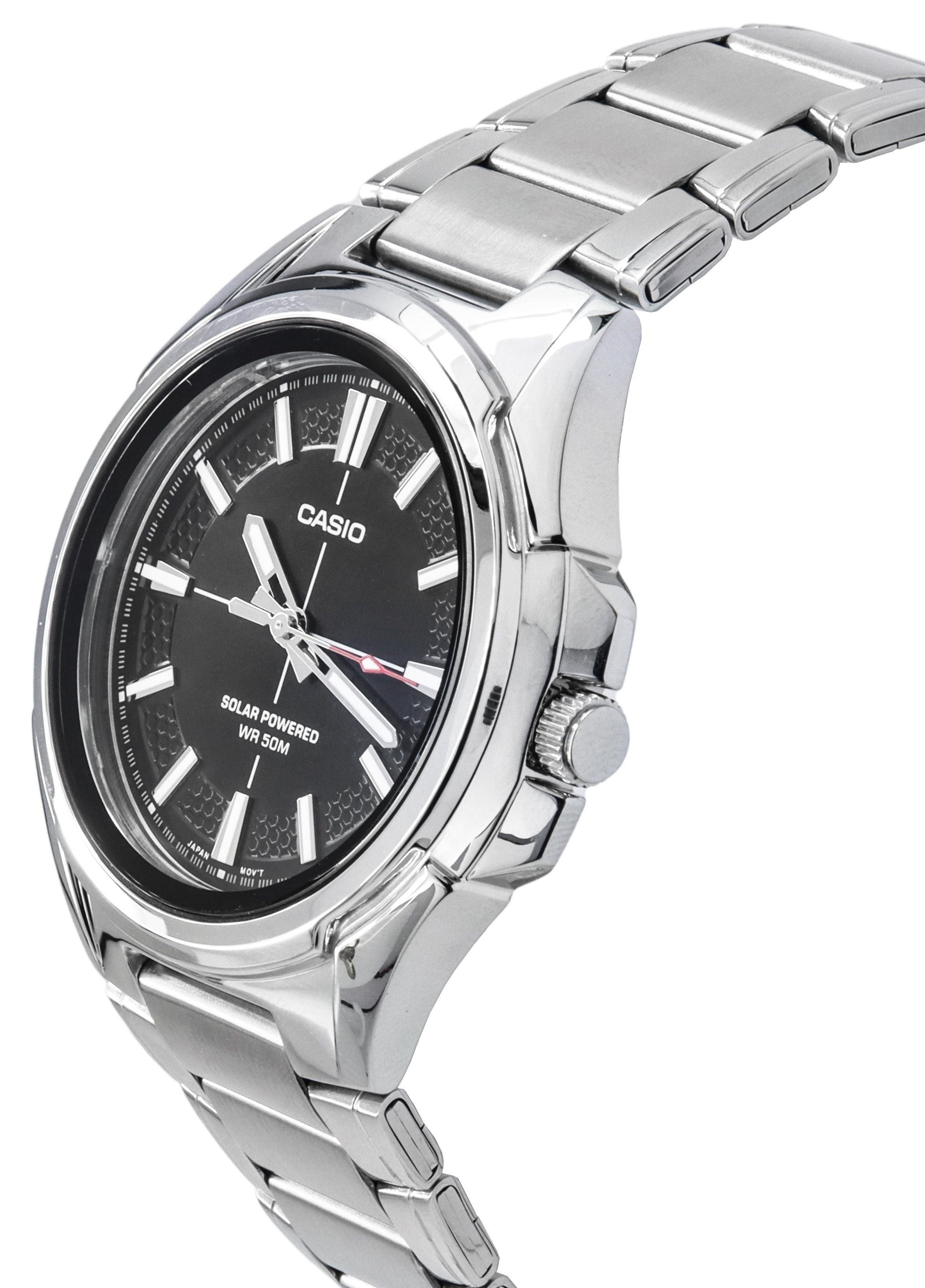 Casio Standard Analog Stainless Steel Black Dial Solar Powered MTP - RS100D - 1A Men's Watch - Prestige Stones