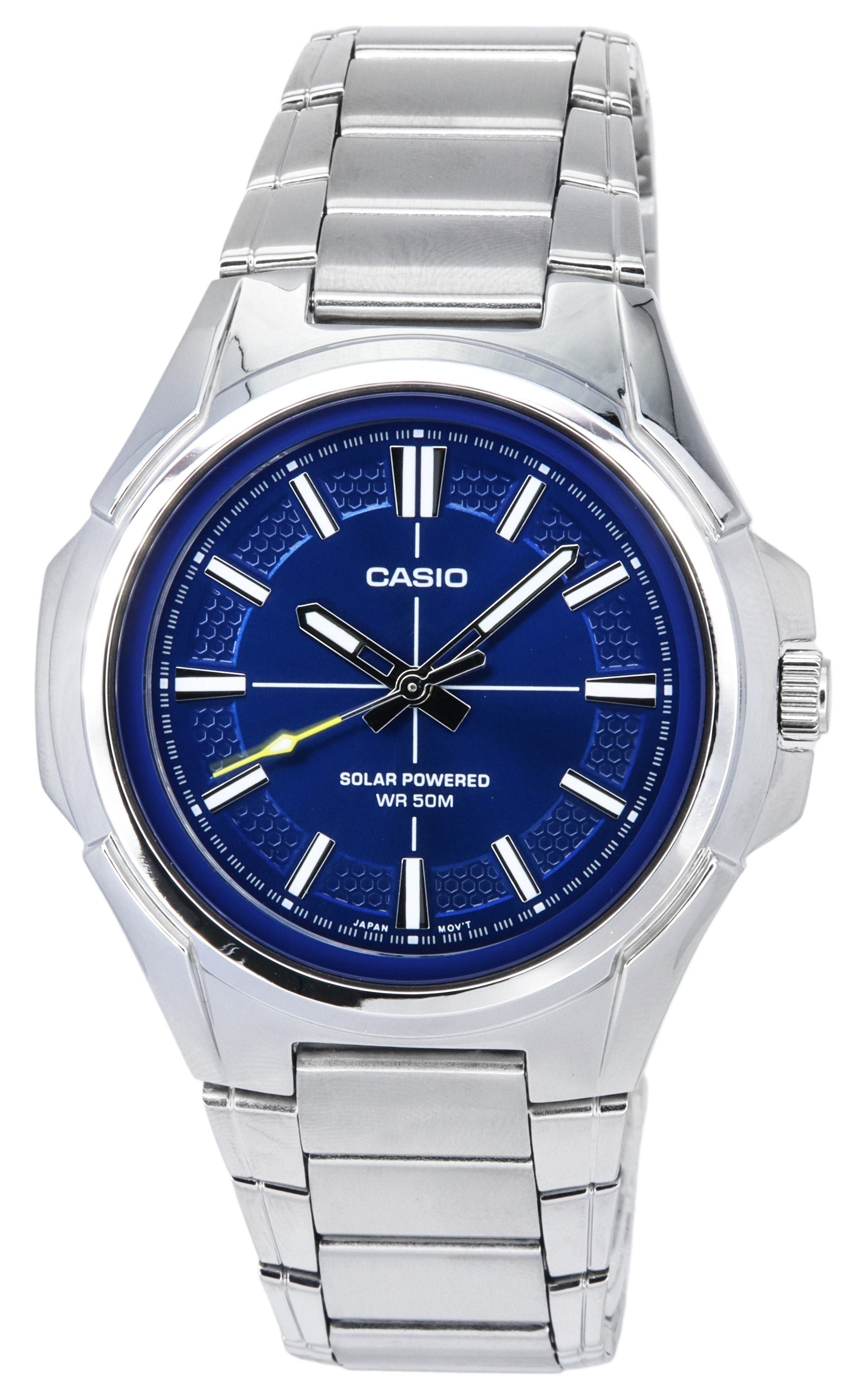 Casio Standard Analog Stainless Steel Blue Dial Solar MTP - RS100D - 2A Men's Watch - Prestige Stones