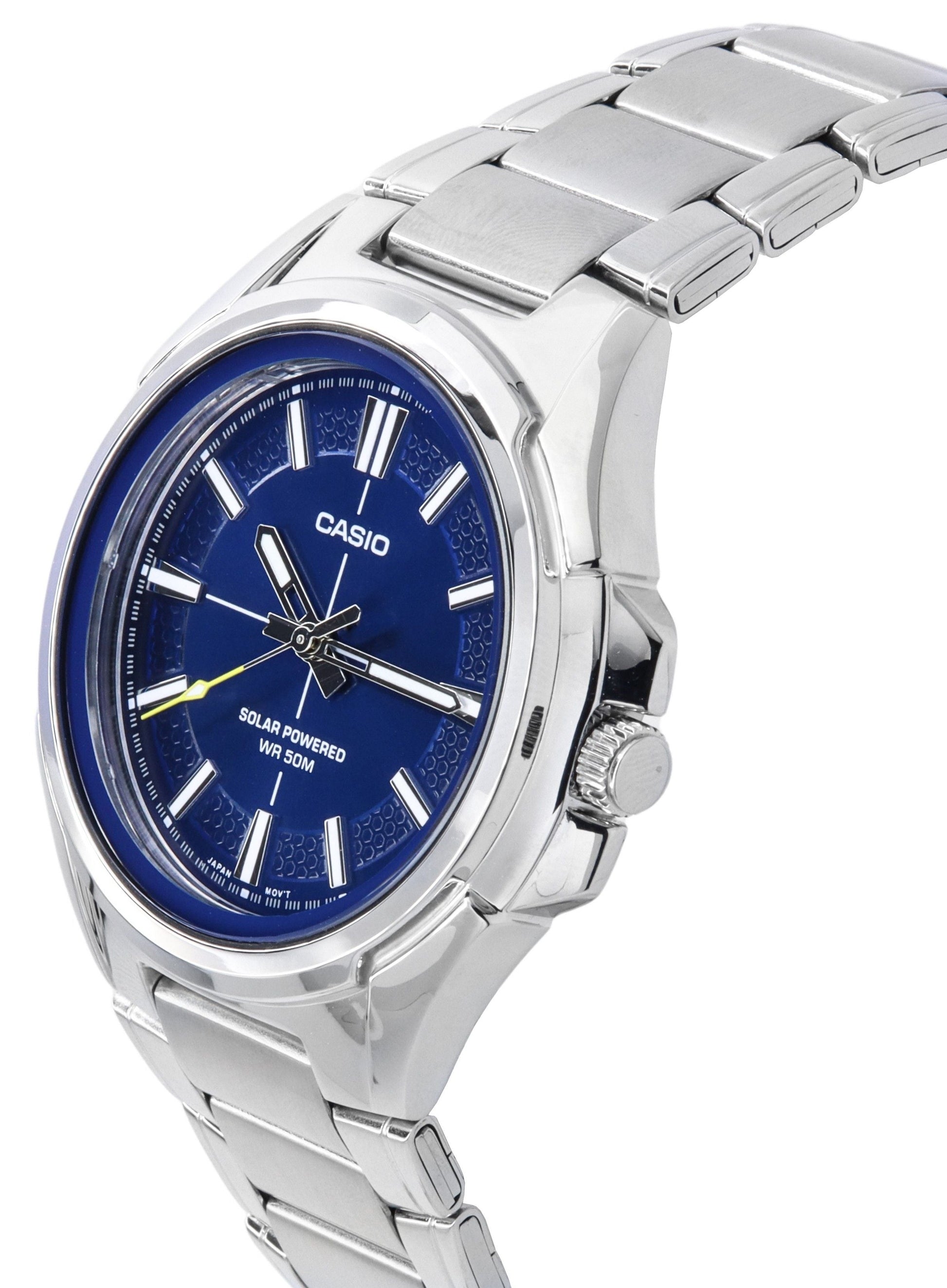 Casio Standard Analog Stainless Steel Blue Dial Solar MTP - RS100D - 2A Men's Watch - Prestige Stones