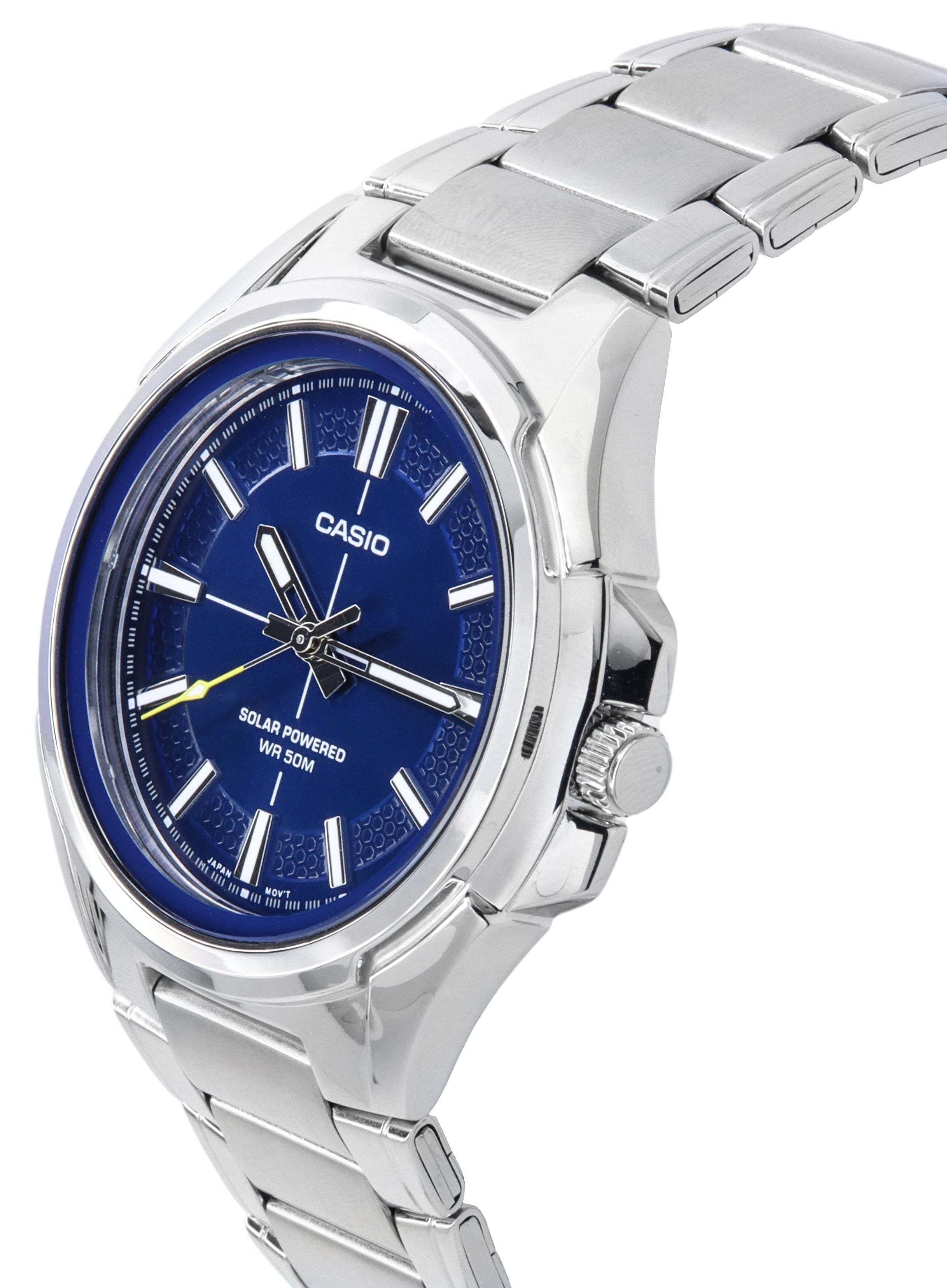 Casio Standard Analog Stainless Steel Blue Dial Solar MTP - RS100D - 2A Men's Watch - Prestige Stones