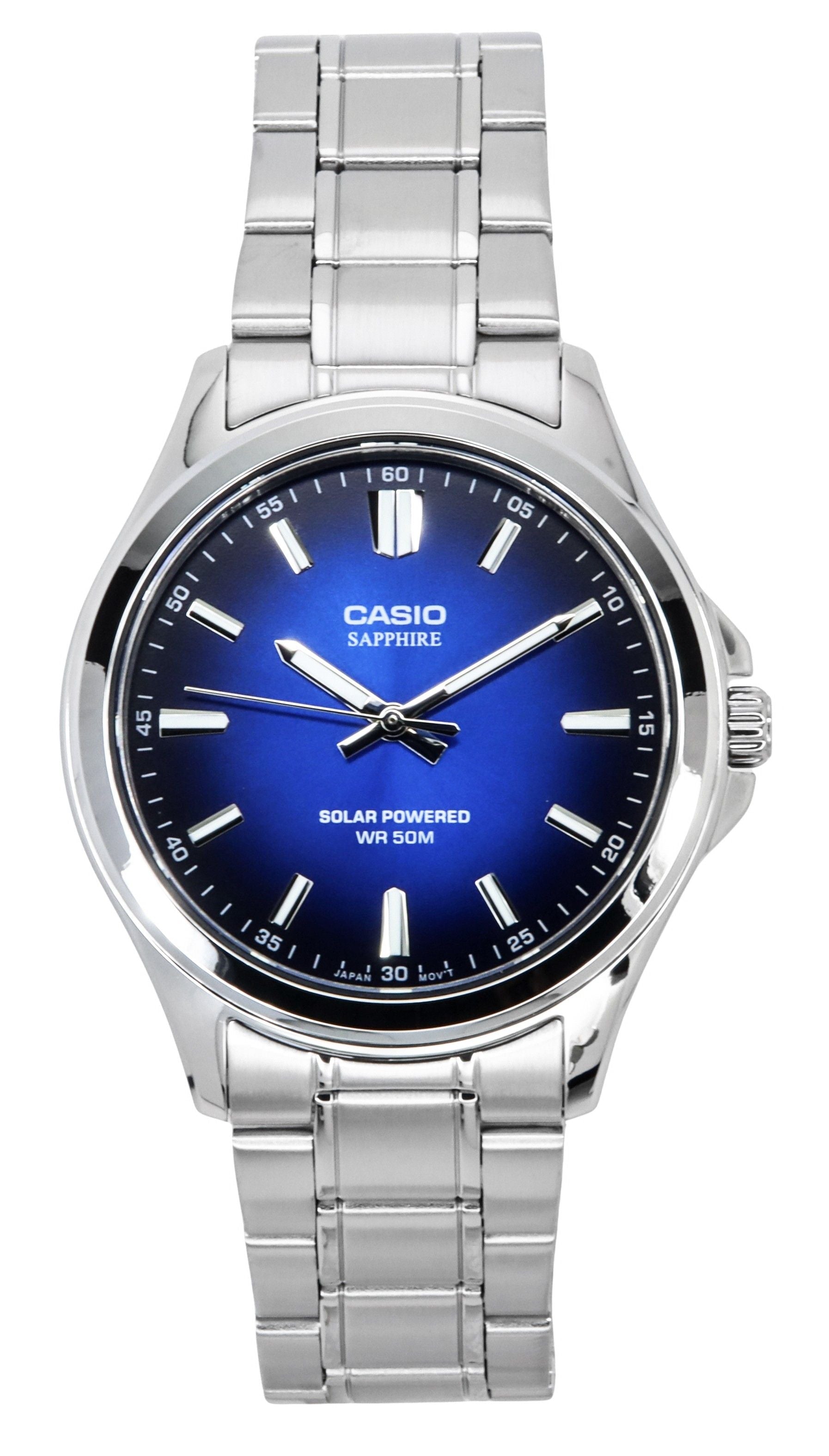 Casio Standard Analog Stainless Steel Blue Dial Solar MTS - RS100D - 2AV Men's Watch - Prestige Stones