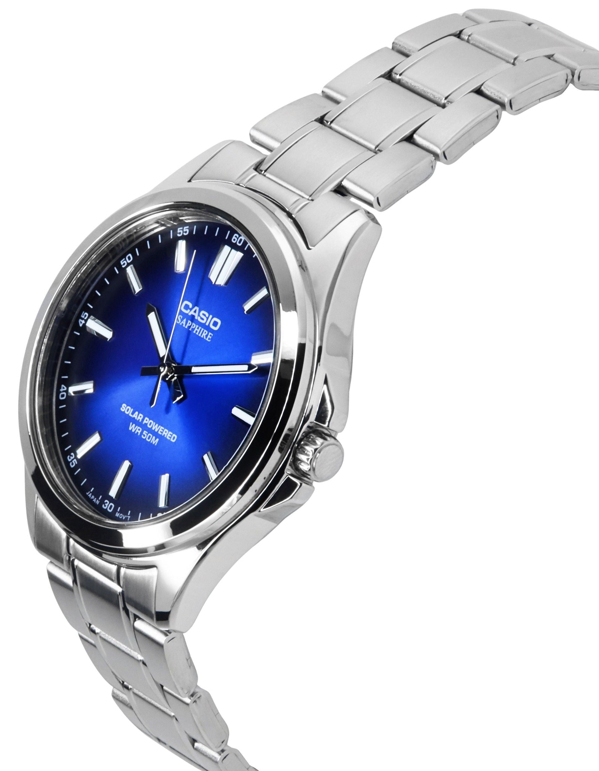 Casio Standard Analog Stainless Steel Blue Dial Solar MTS - RS100D - 2AV Men's Watch - Prestige Stones