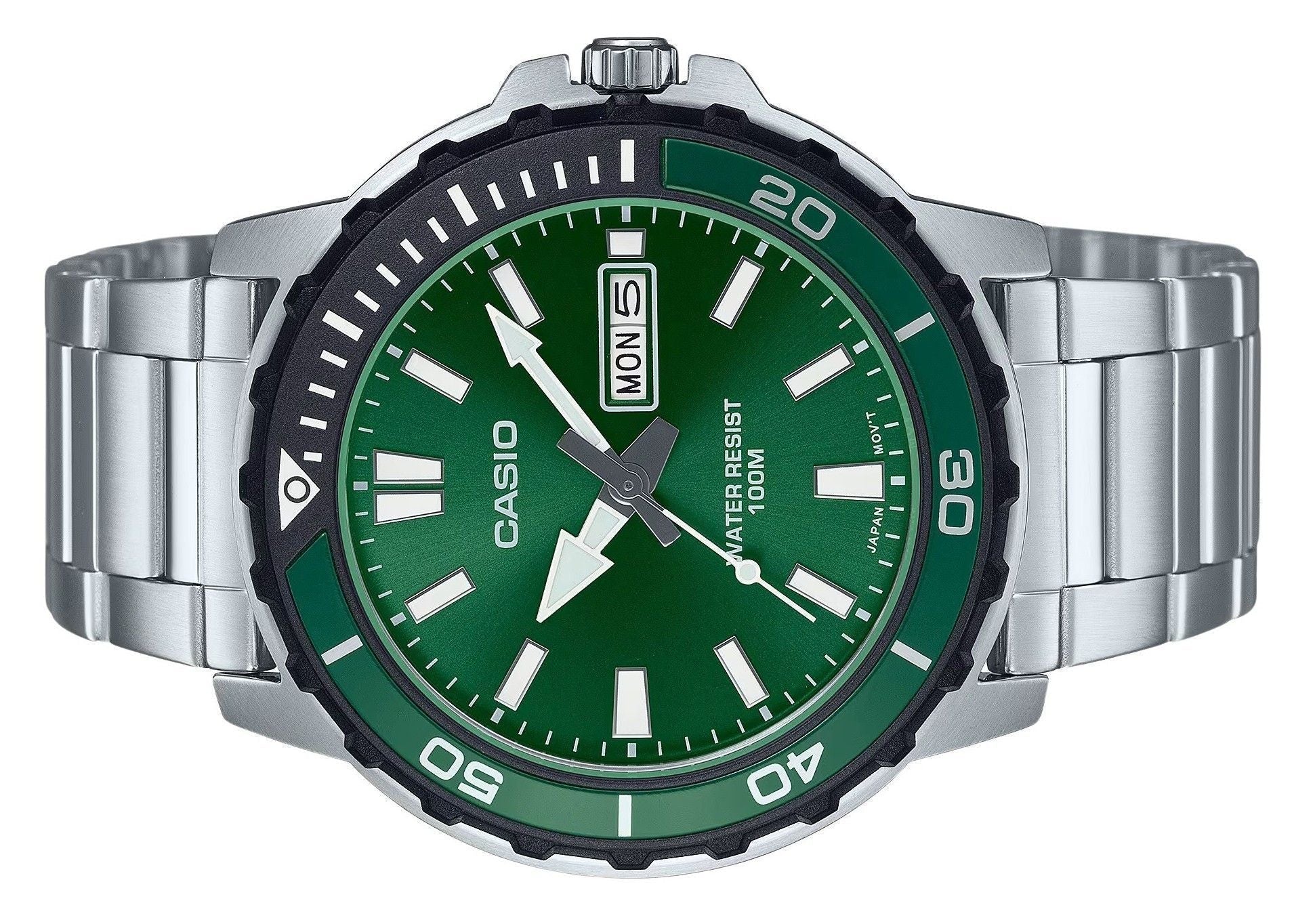 Casio Standard Analog Stainless Steel Green Dial Quartz MTD - 125D - 3AV 100M Men's Watch - Prestige Stones