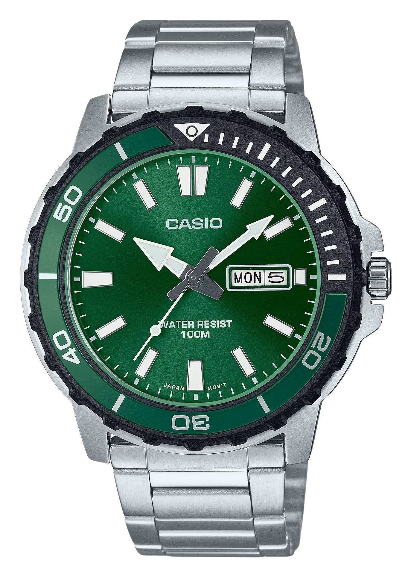Casio Standard Analog Stainless Steel Green Dial Quartz MTD - 125D - 3AV 100M Men's Watch - Prestige Stones