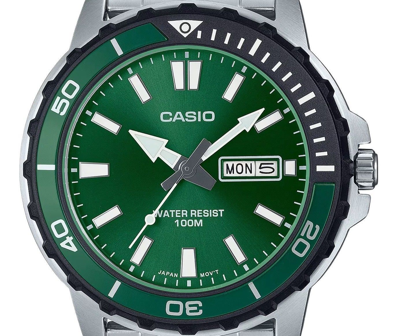Casio Standard Analog Stainless Steel Green Dial Quartz MTD - 125D - 3AV 100M Men's Watch - Prestige Stones